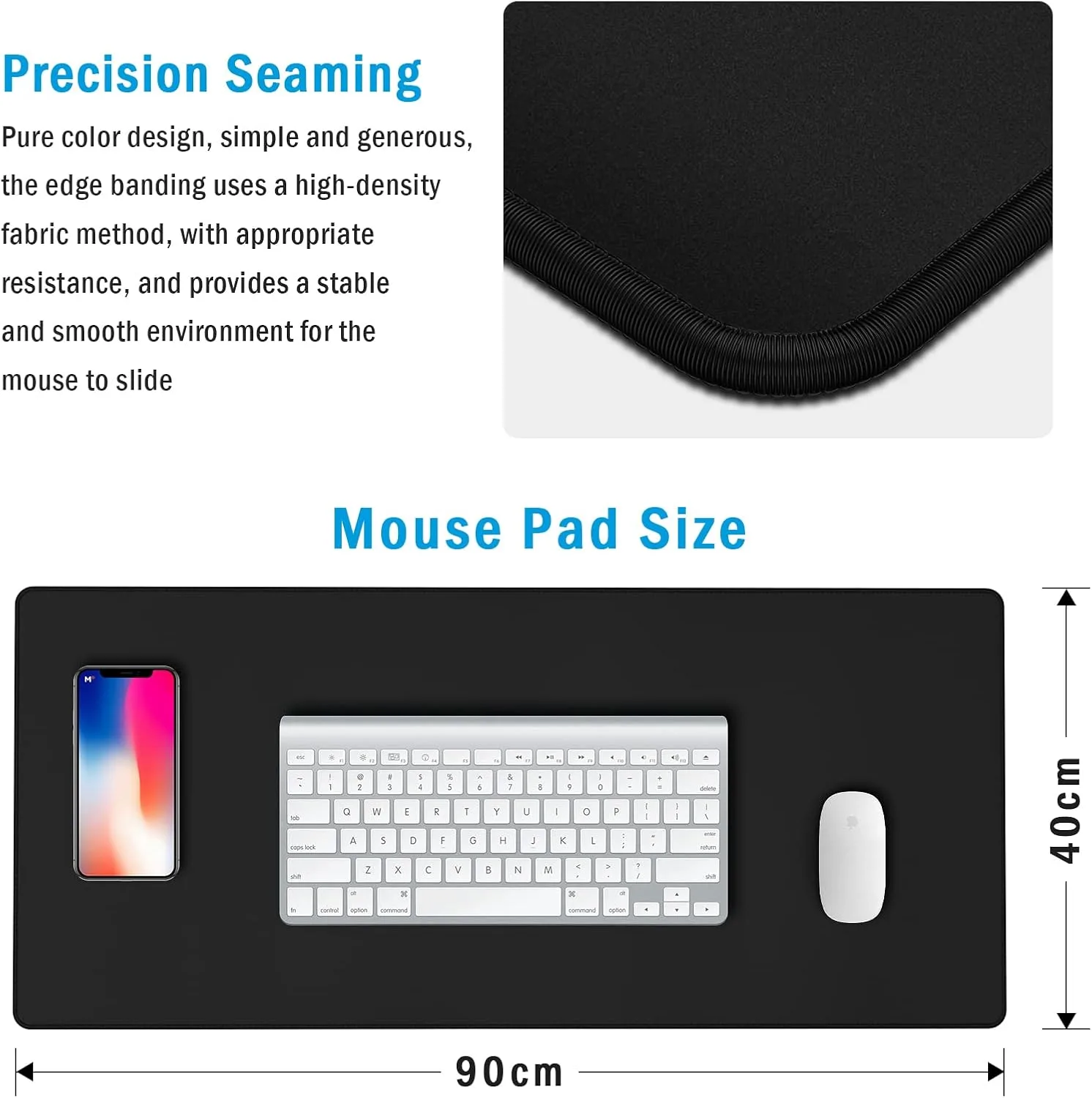 Gaming Mouse Pad Large XXL Extended Desk Mat with Non-Slip, Special-Textured Surface, Stitched Edges for Gaming and Office Home - Black
