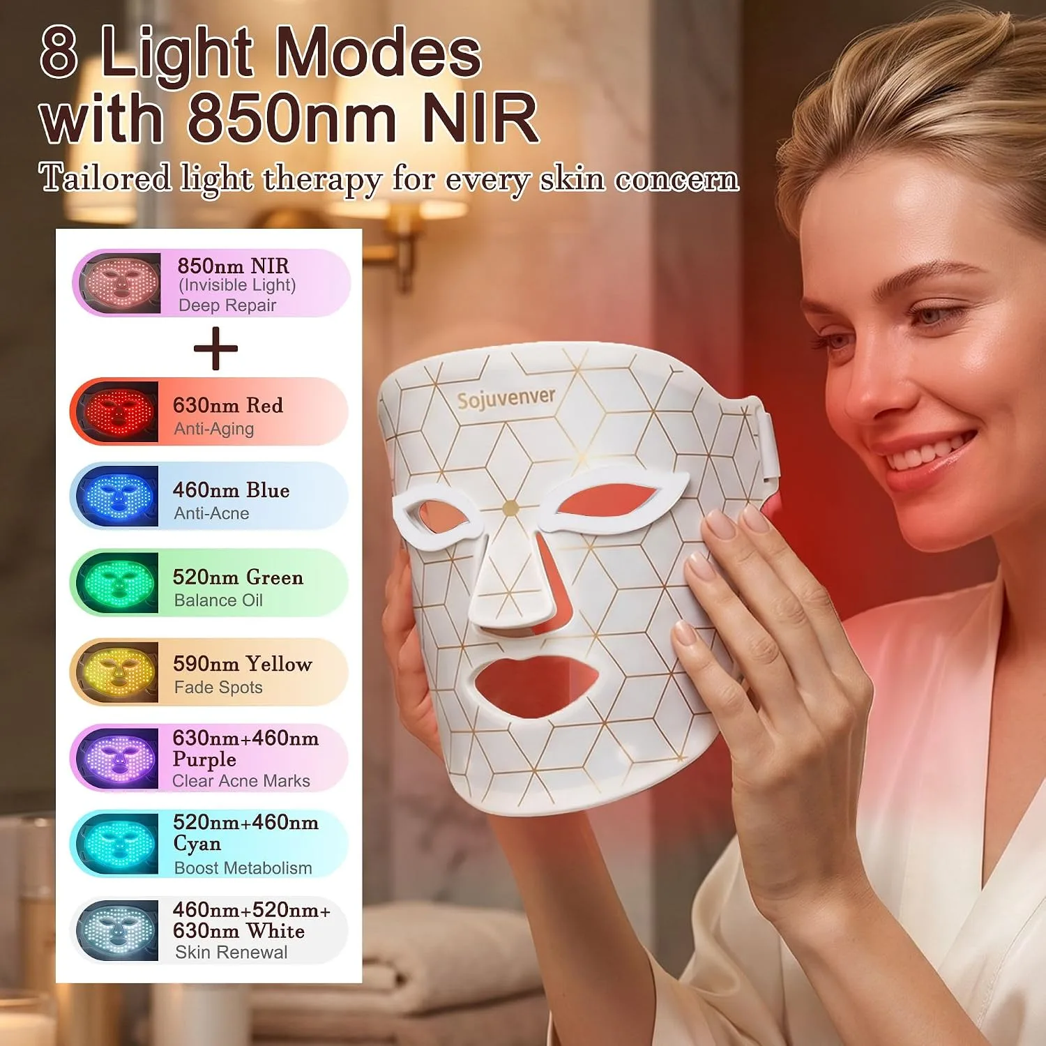 Red Light Therapy Mask for Face, 8 Color LED Mask for Anti-Aging