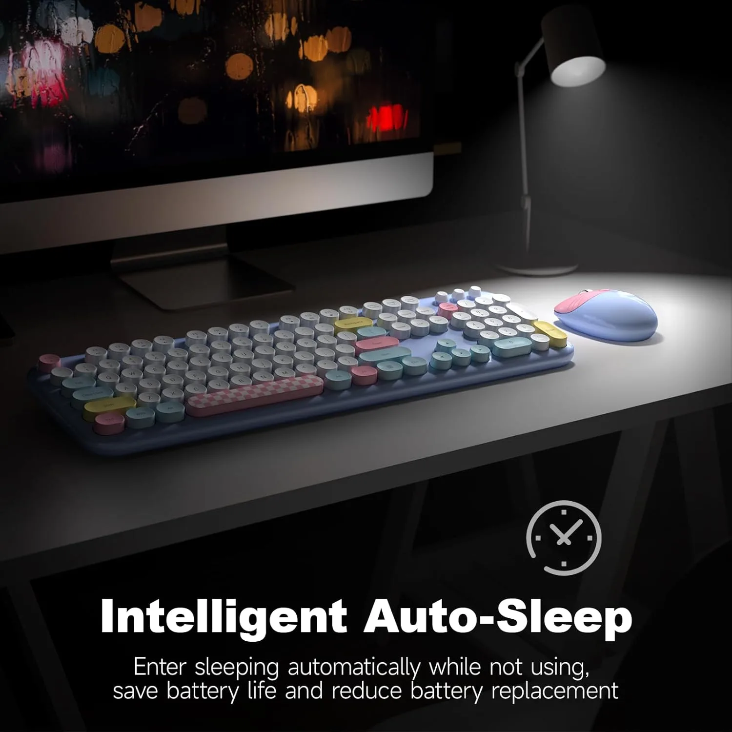 Wireless Keyboard and Mouse Combo, 2.4G Retro Typewriter Keyboard with Number Pad and Cute Ambidextrous Wireless Mouse for Computer Laptop