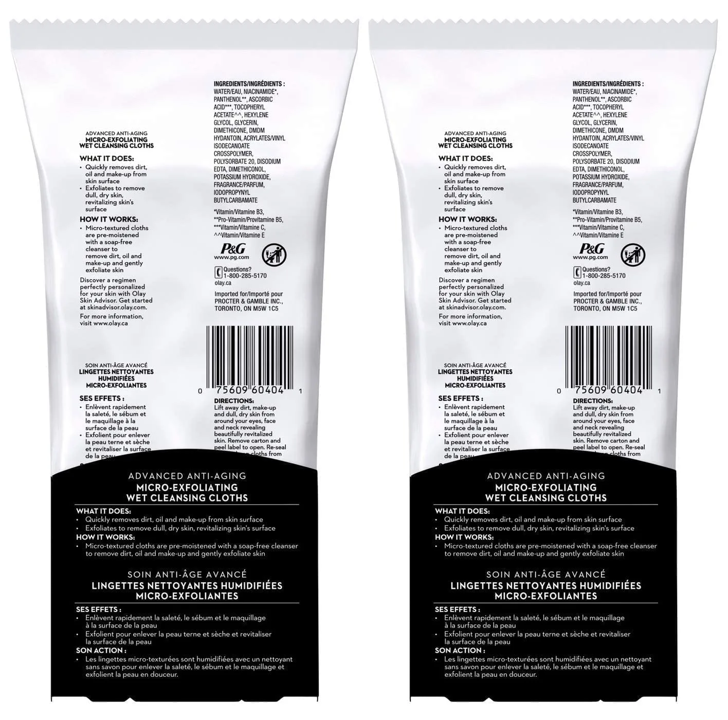 OLAY Regenerist Advanced Anti-Aging Micro-Exfoliating Cleansing Cloths 30 Each (Pack of 2)
