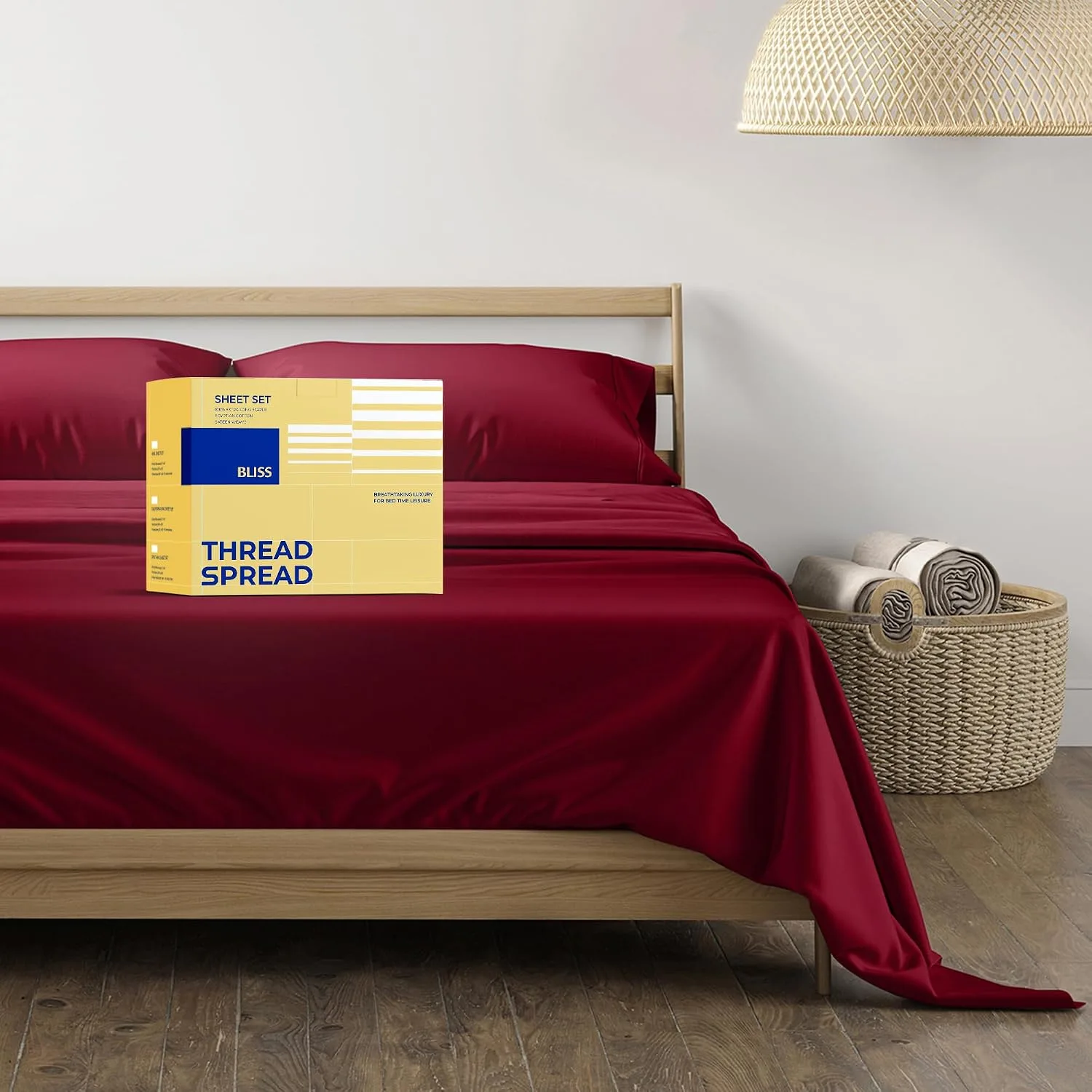 THREAD SPREAD Egyptian Cotton Sheets King Size - Luxury 600 Series King Size Sheets Set (4 PC, Burgundy), 16" Deep Pocket All Around Elastic, Soft, Cooling, Sateen Weave, Durable Hotel Bed Sheet Sets