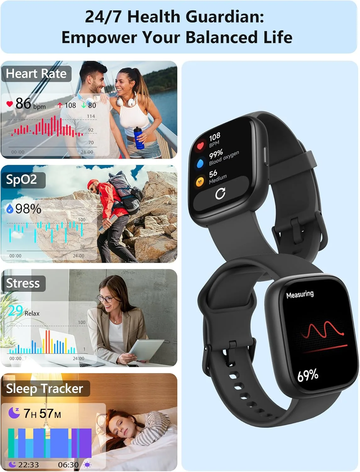 Smart Watch for Women Men Android & iPhone [2 Bands, 44mm case], Alexa Built-in, 1.83'' Smartwatch Make/Answer Call, HR SpO2 Sleep Stress Monitor Fitness Tracker, IP68 Waterproof Step Counter Watch