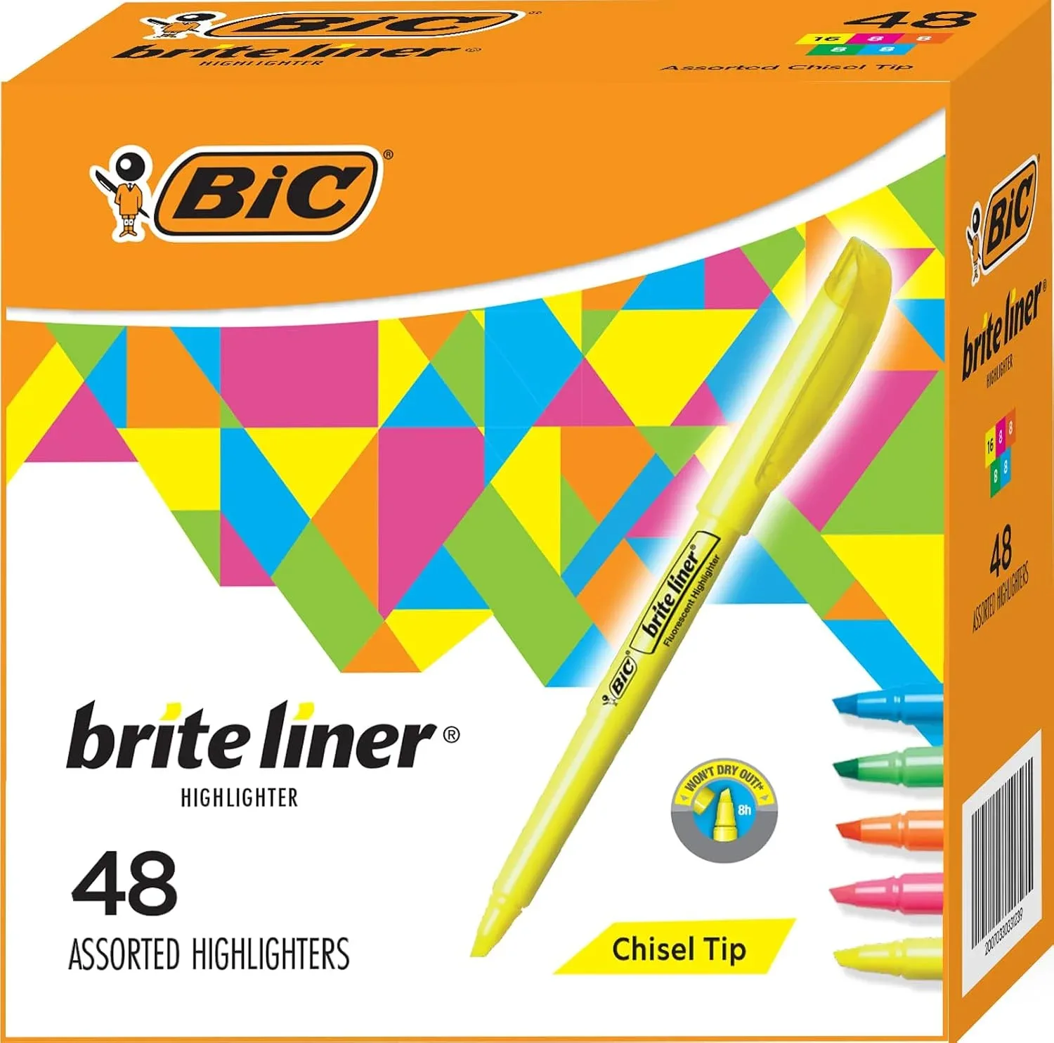 BIC Brite Liner Colored Highlighters, Chisel Tip, 5 Assorted Colors 48 Pack