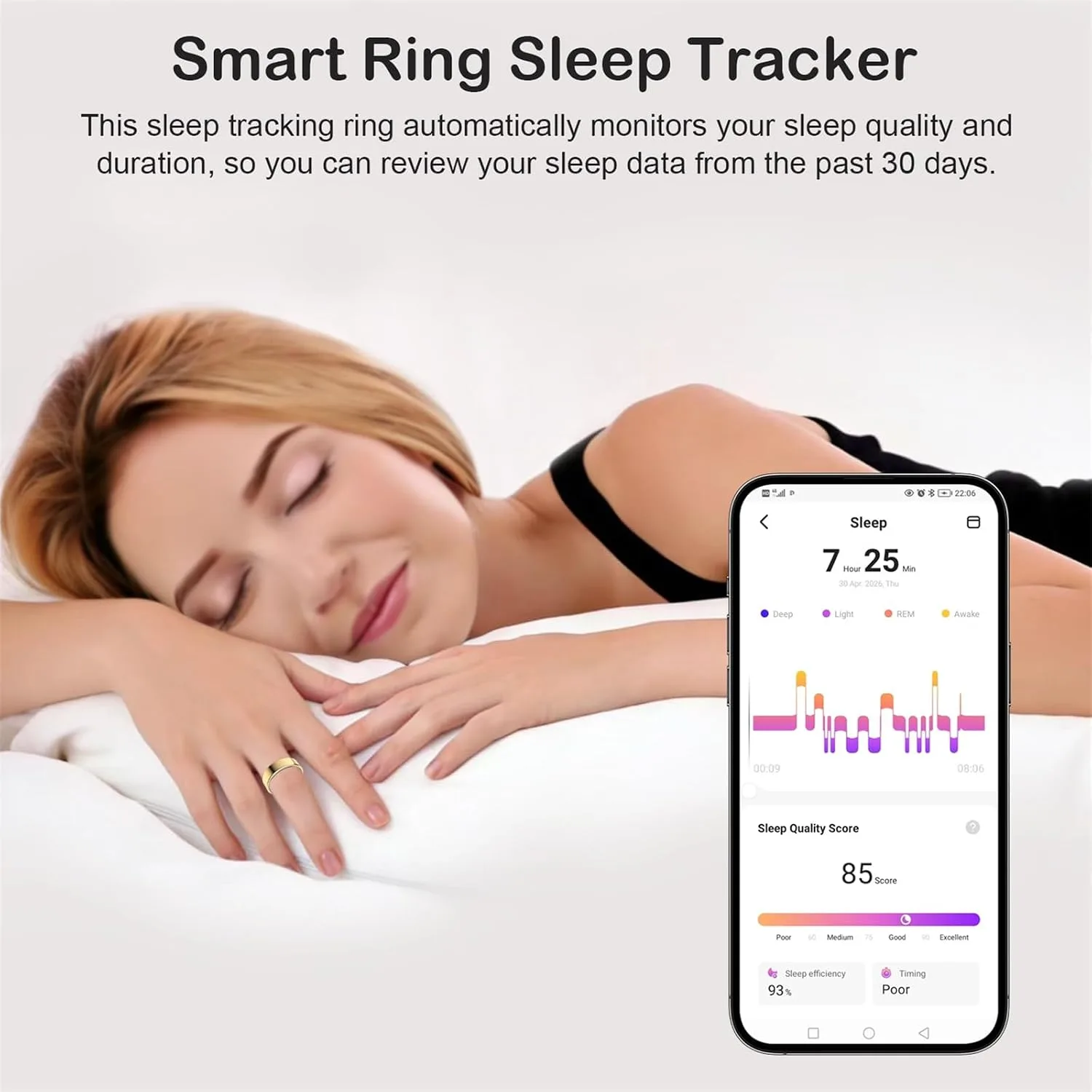 Smart Ring for Women Men, Sleep Activity Health Tracking Ring, Gold 9