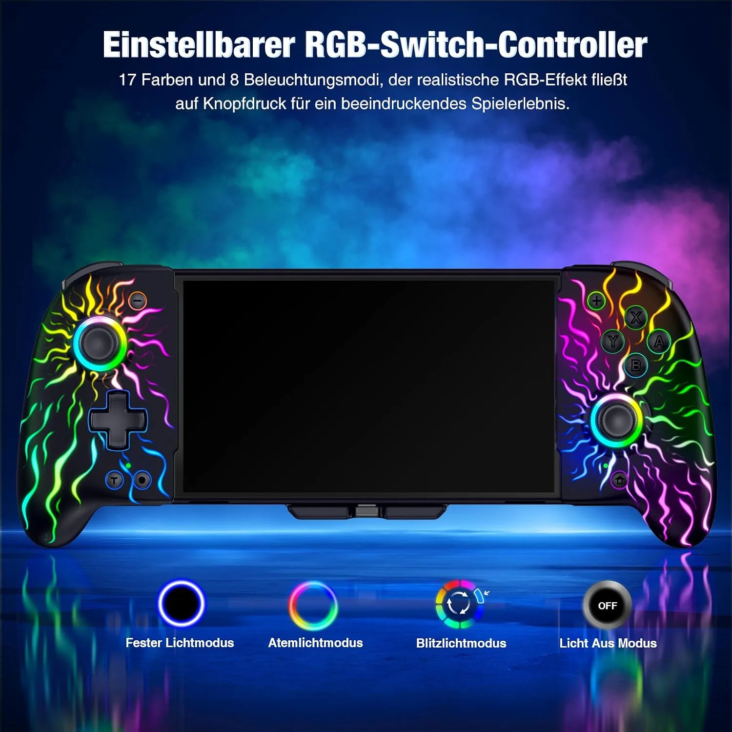 Spican Switch Controllers, Hall Effect Wireless Switch Controler for Handheld Mode, One-Piece Switch Remote with RGB/Battery/Turbo/Programmabl for Nintendo Switch Games