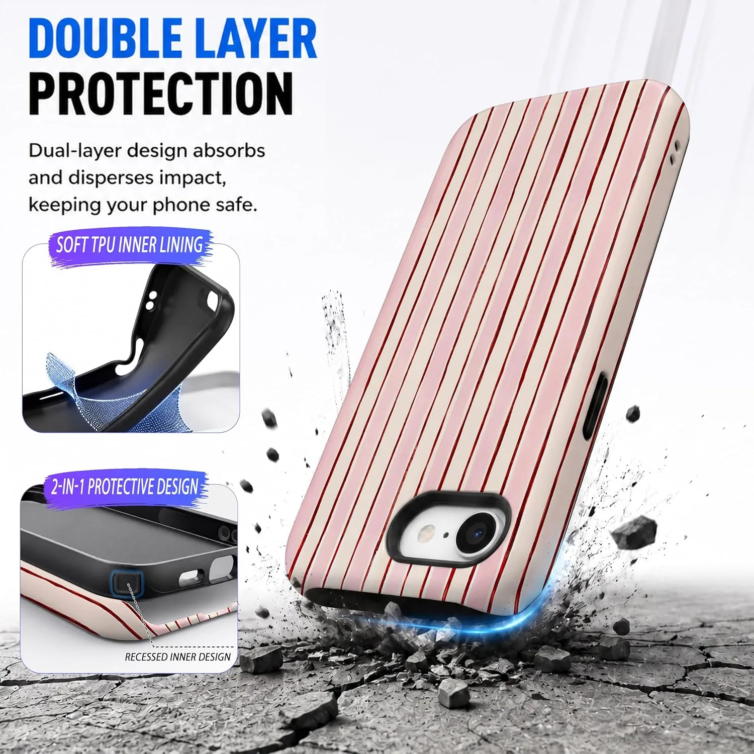 Magnetic for iPhone 16e/17e Phone Case, Pink and White Striped