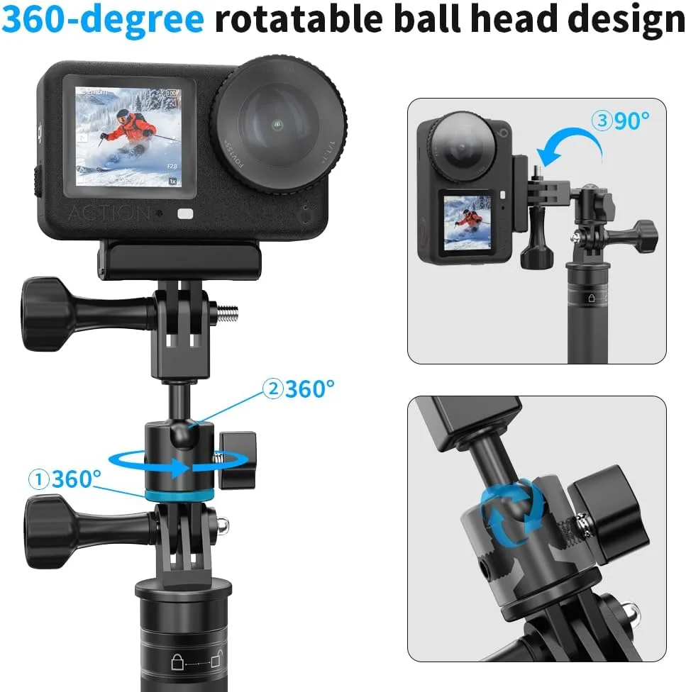Aluminum 360 Degree Rotation Camera Swivel Mount, Vertical Metal Bracket Adapter Compatible with GoPro Hero 13/12/11/10, DJI Action 6/5 Pro/4, Sony and Other Action Cameras (Adjustable Adapter Mount)