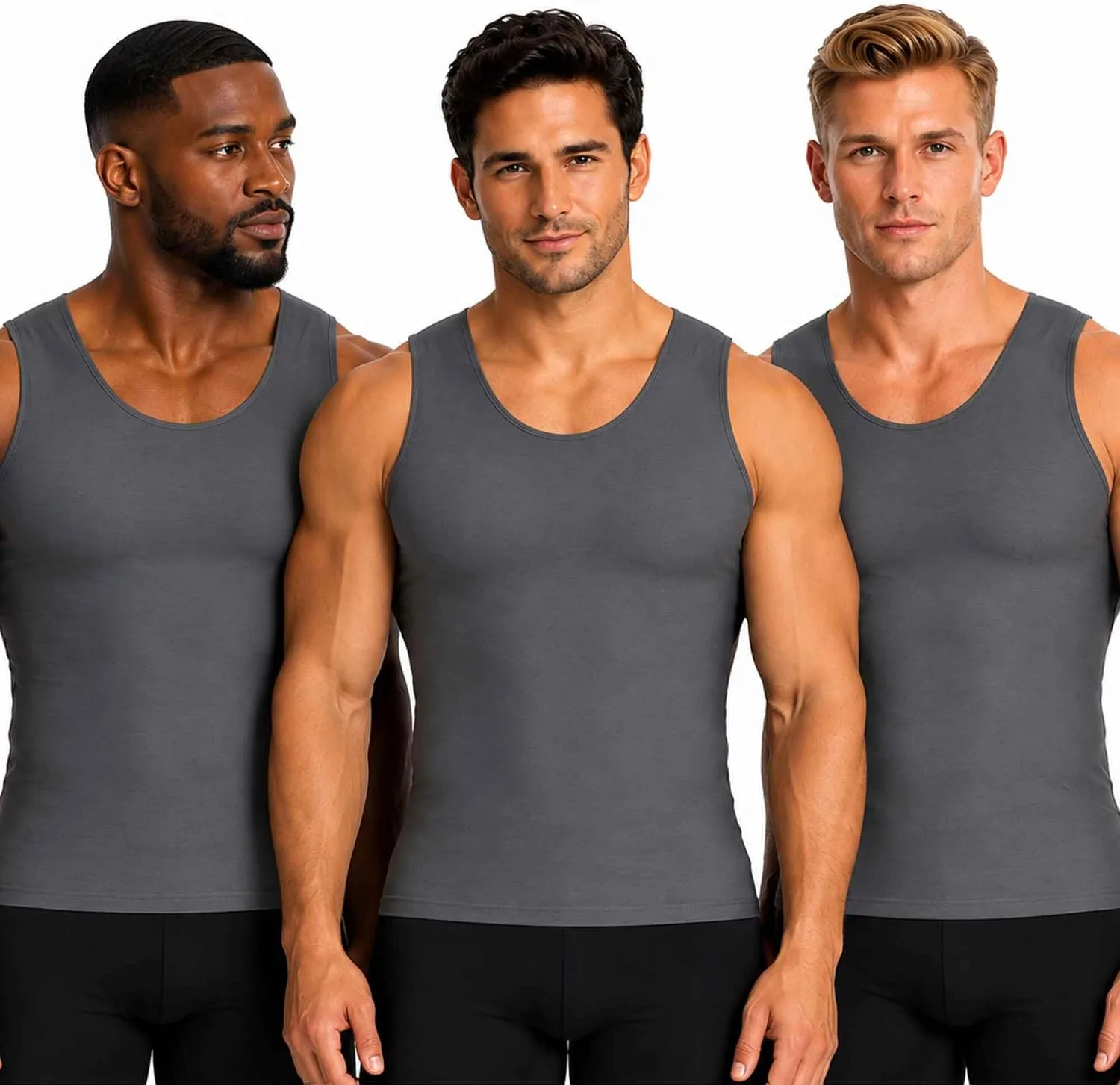 Insta Slim - Made in USA 3 Pack Compression Muscle Tank Body Shapers for Men. Back Support, Slimming Shapewear Undershirt