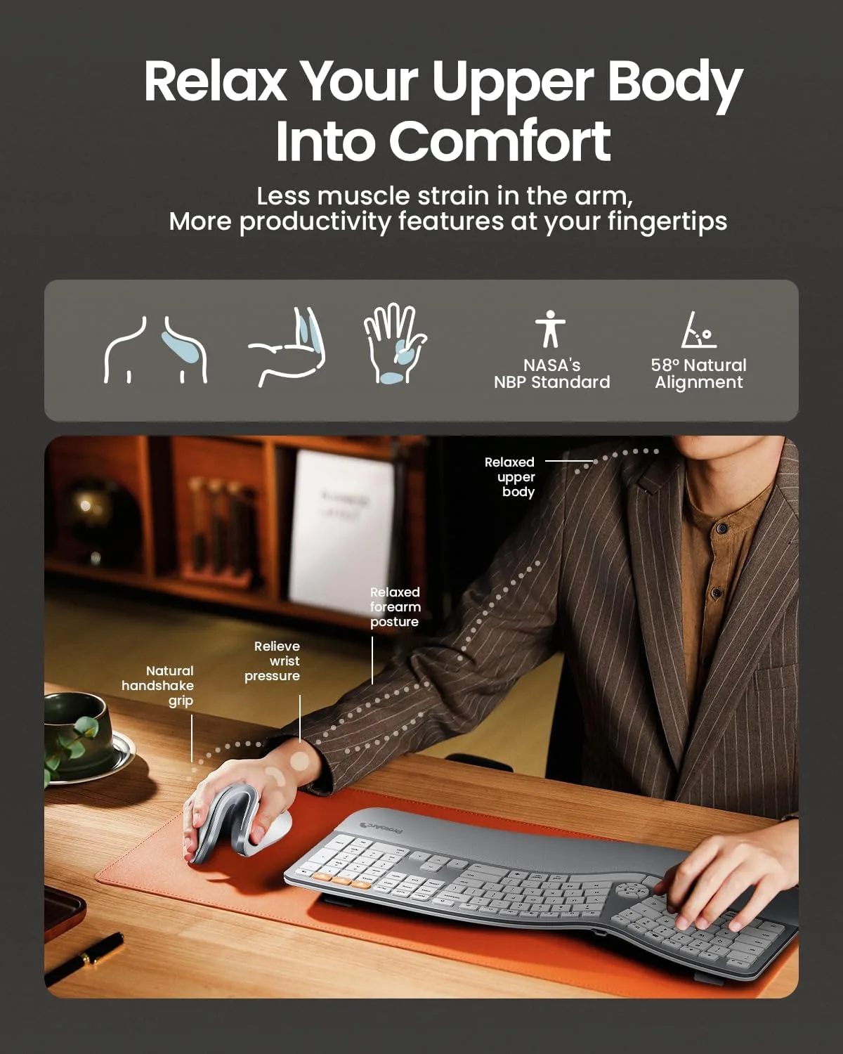 ProtoArc EM11 NL Wireless Ergonomic Vertical Mouse, White