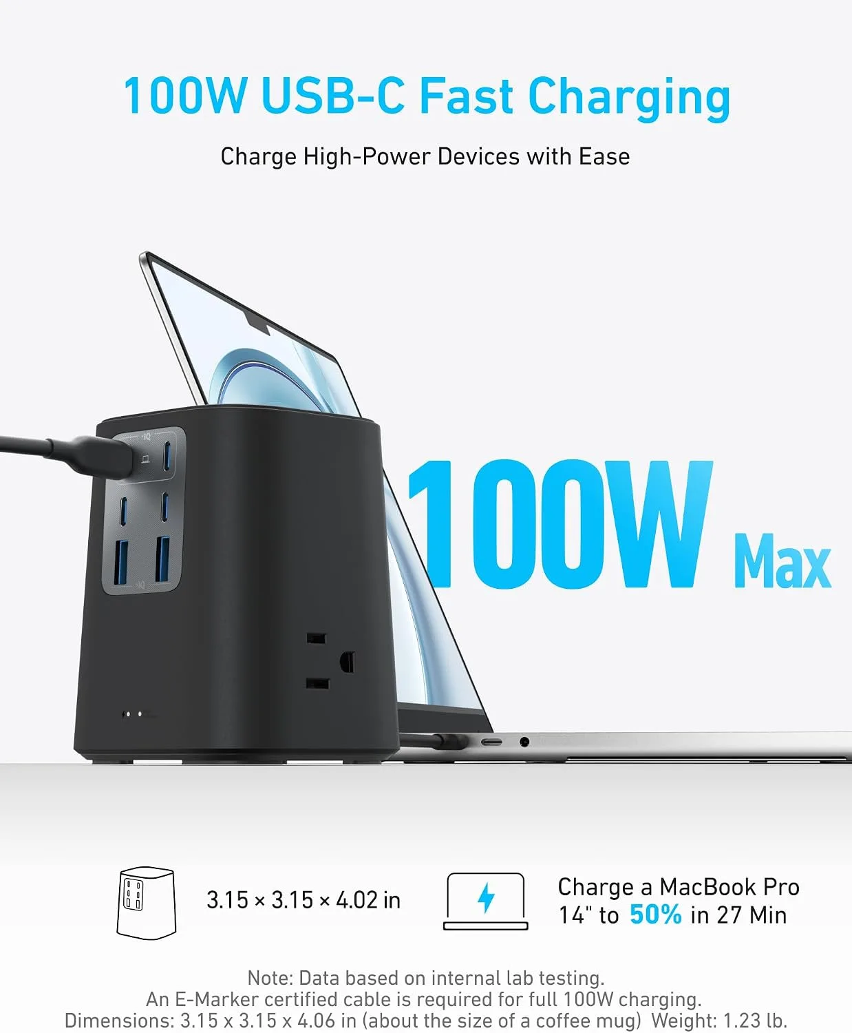 Anker Desktop Charger, 9-in-1 Power Strip with 300J Surge Protector, 100W