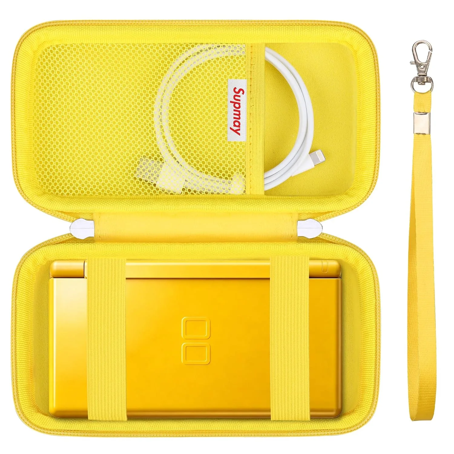 Supmay Hard Carrying Case Compatible with Nintendo DS Lite NDSL, Gameboy Advance Games Storage Holder Travel Bag with Mesh Pocket for USB Charging Cable, Stylus, Earphones, Game Cartridge, Yellow
