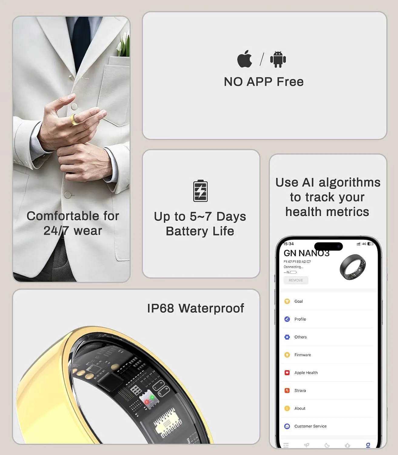 AI Smart Ring for Women Men, Health Ring with AI Health Analysis