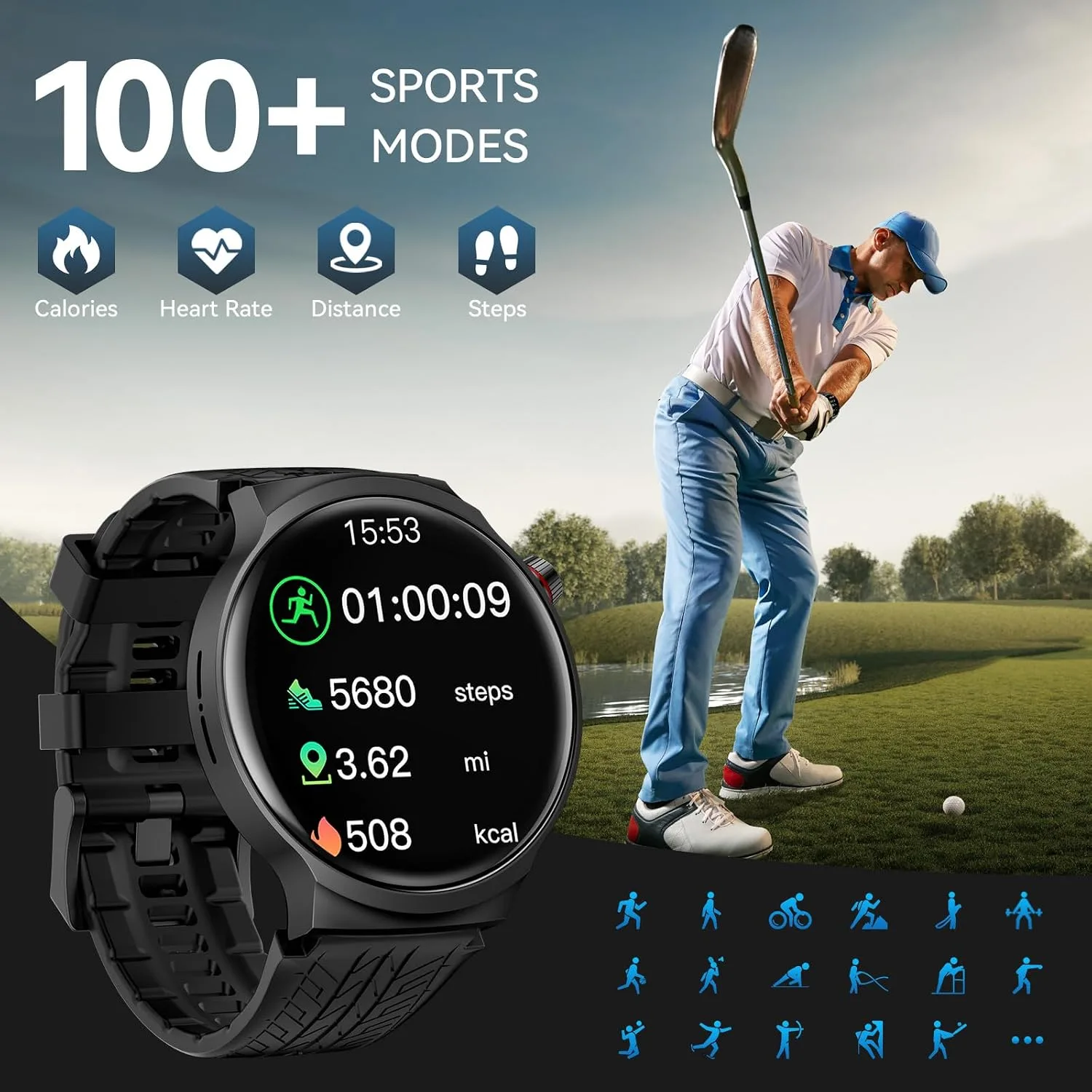 AMAZTIM Smart Watch for Men, 1.85" Large Display, 35-Day Daily Use Battery