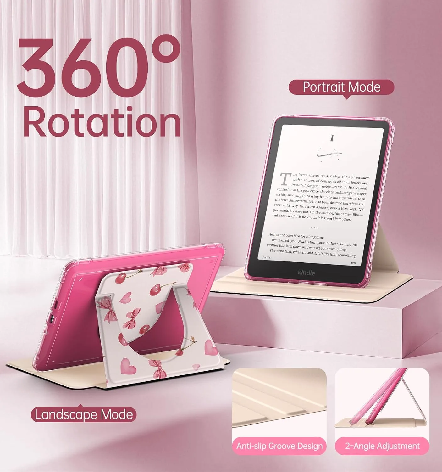 MoKo 360°Rotating Detachable Case for 7" eBook Reader, Cherry Bow