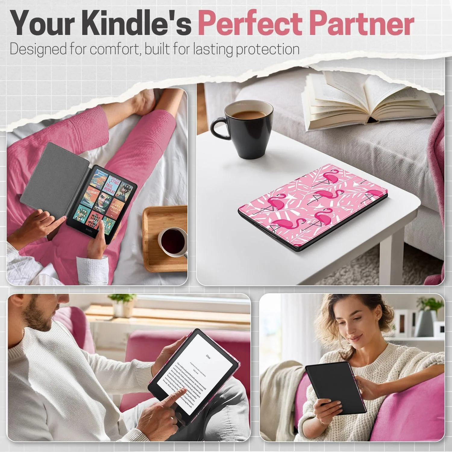 TNP Kindle Paperwhite 12th Gen Case, Colorsoft 7-Inch Cover, Pink Flamingo