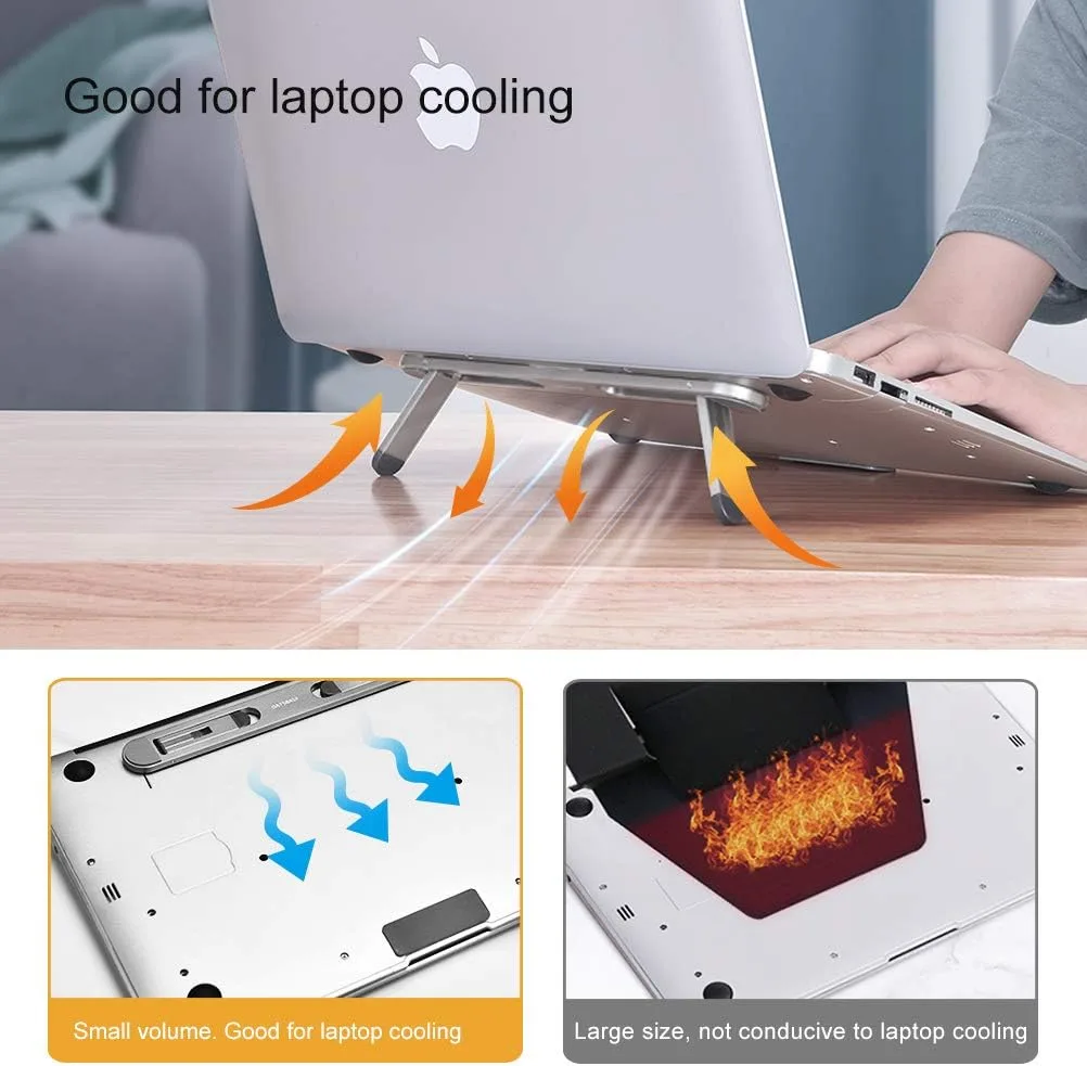 Aluminum Adhesive Laptop Cooling Riser, Foldable for Travel Office