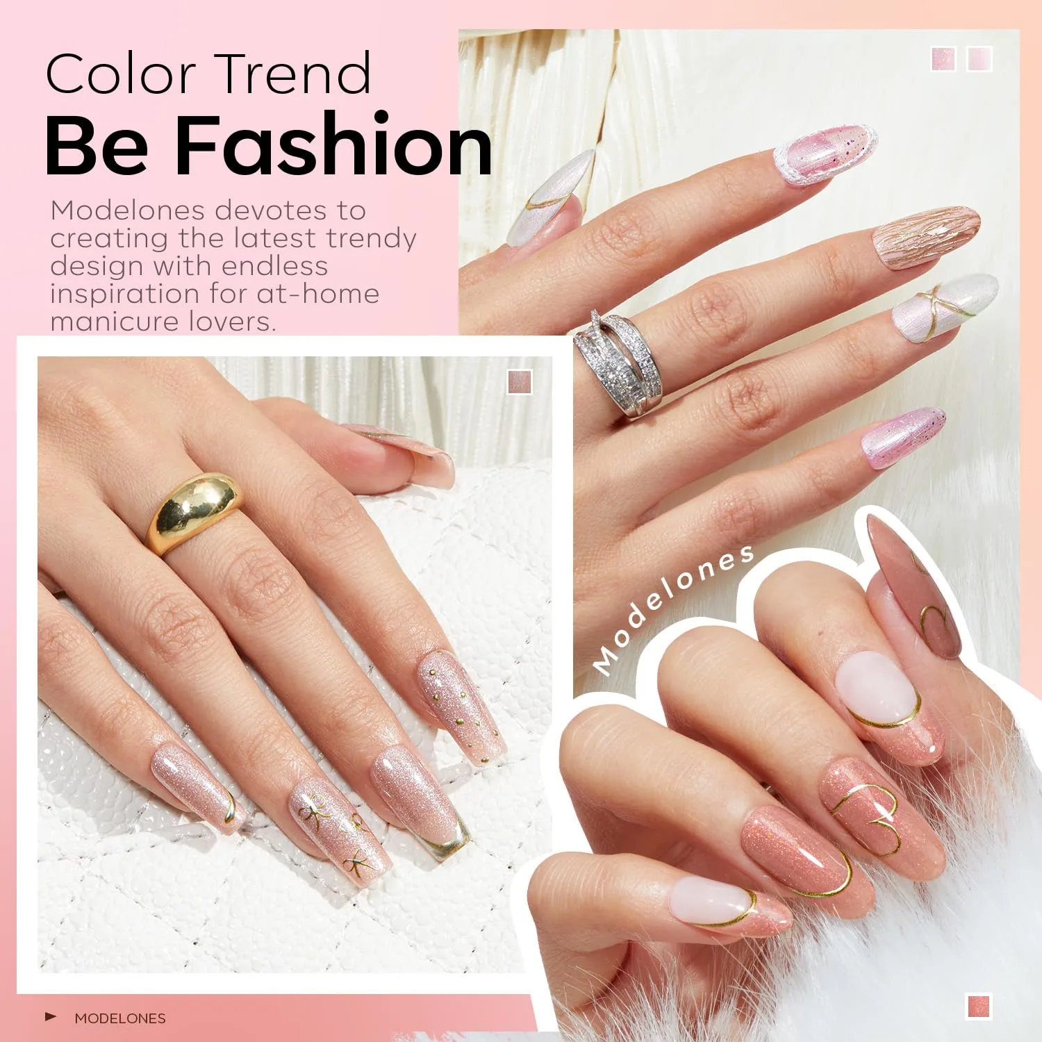 modelones Gel Nail Polish Set Glitter Nude 6Colors Pink White Shimmer