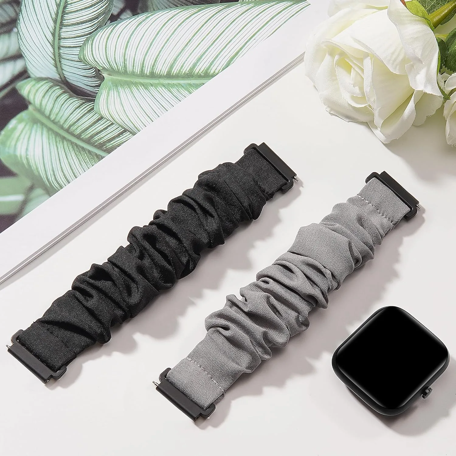 Sunnyson 22mm Bands for Veryfit IDW13/IDW16/IDW19/IDW26/IDW28 Smartwatch，2 Pack Elastic Fabric Scrunchie Straps for Fitvii H57/H56/Fitpolo/Toobur id208 Plus Women