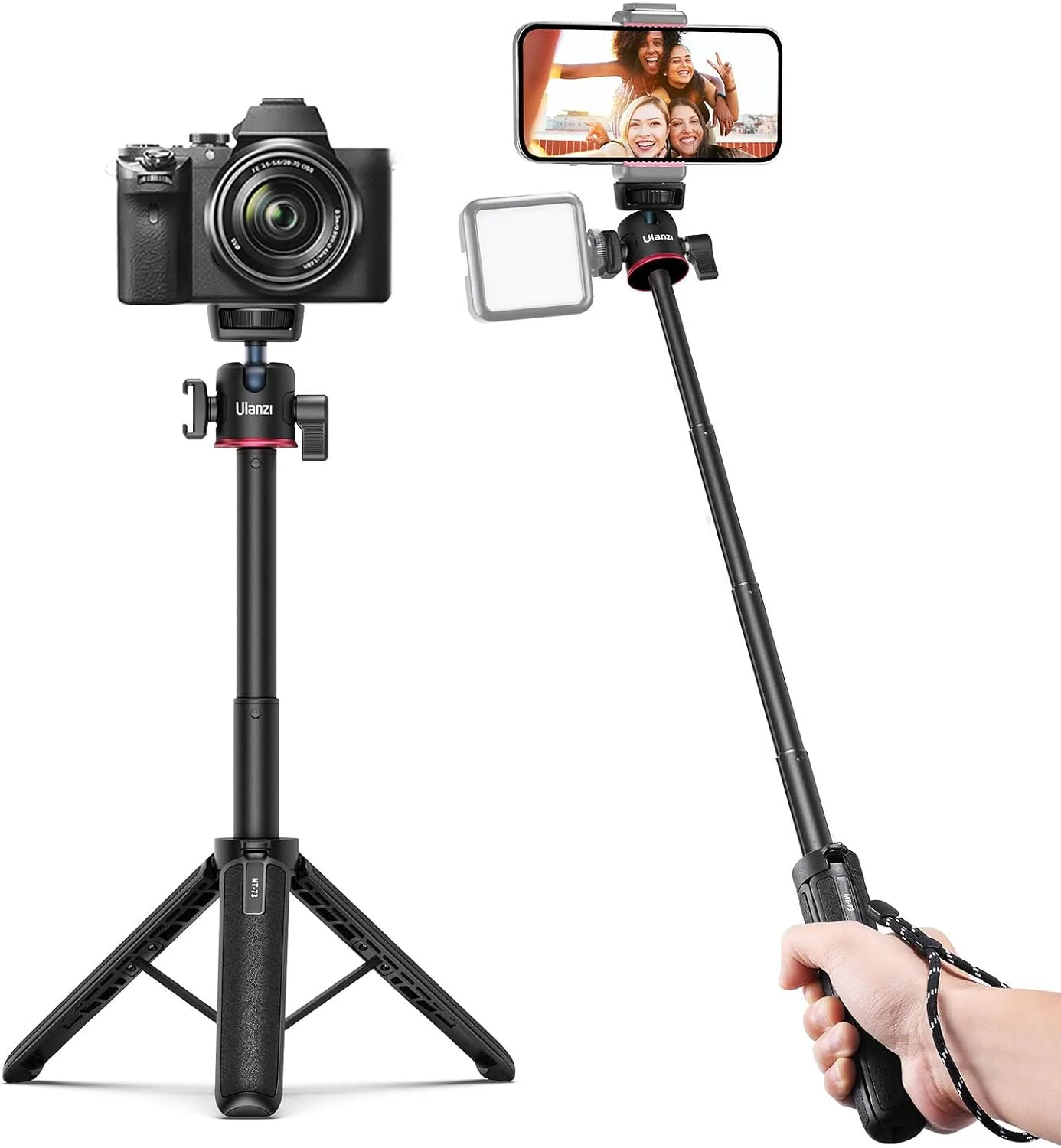 ULANZI MT-73 Extension Pole Tripod, Mini Selfie Stick Tripod Stand Handle Grip for Webcam Canon G7X Mark III Sony ZV-1 RX100 VII A6400 A6600 Cameras Vlogging
