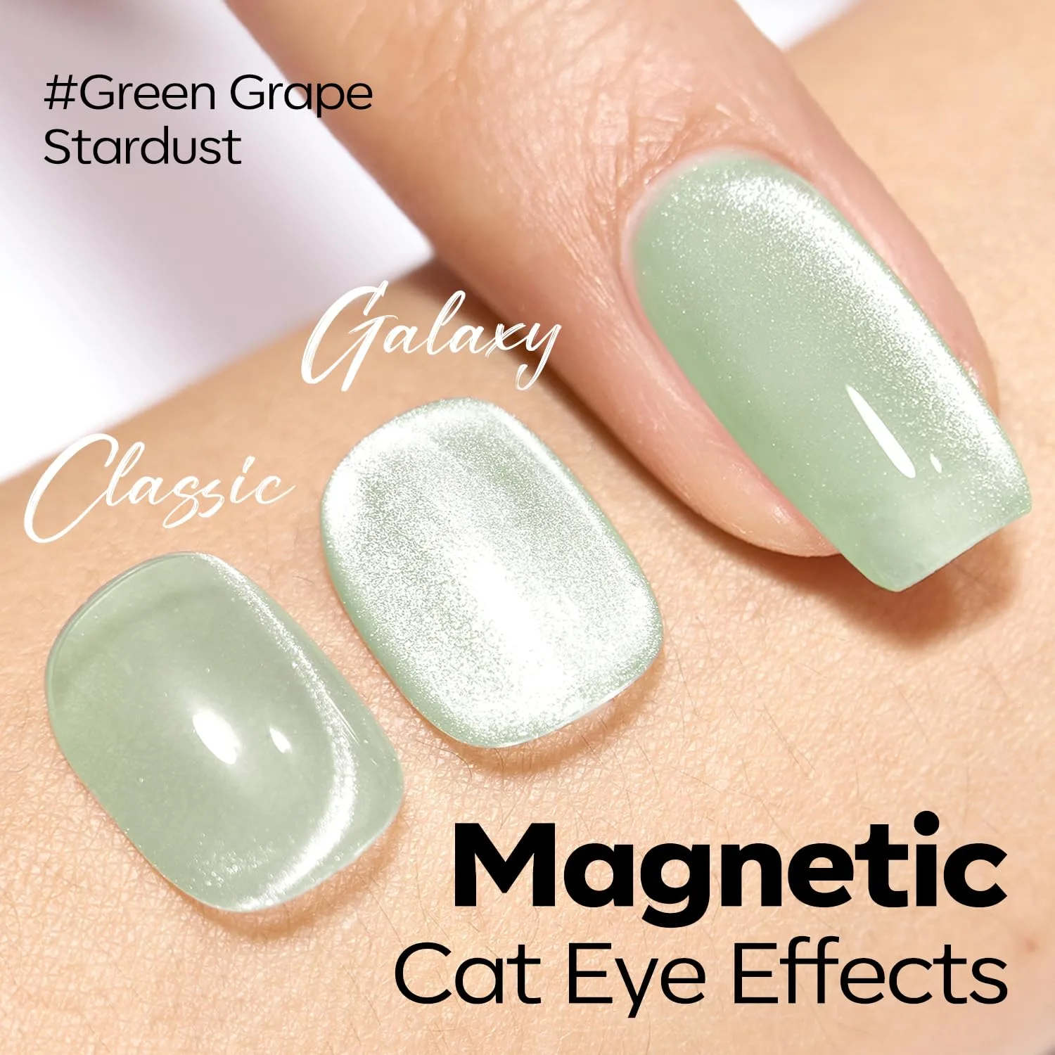 modelones Cat Eye Gel Nail Polish Green, Green Grapes Glitter Magnetic