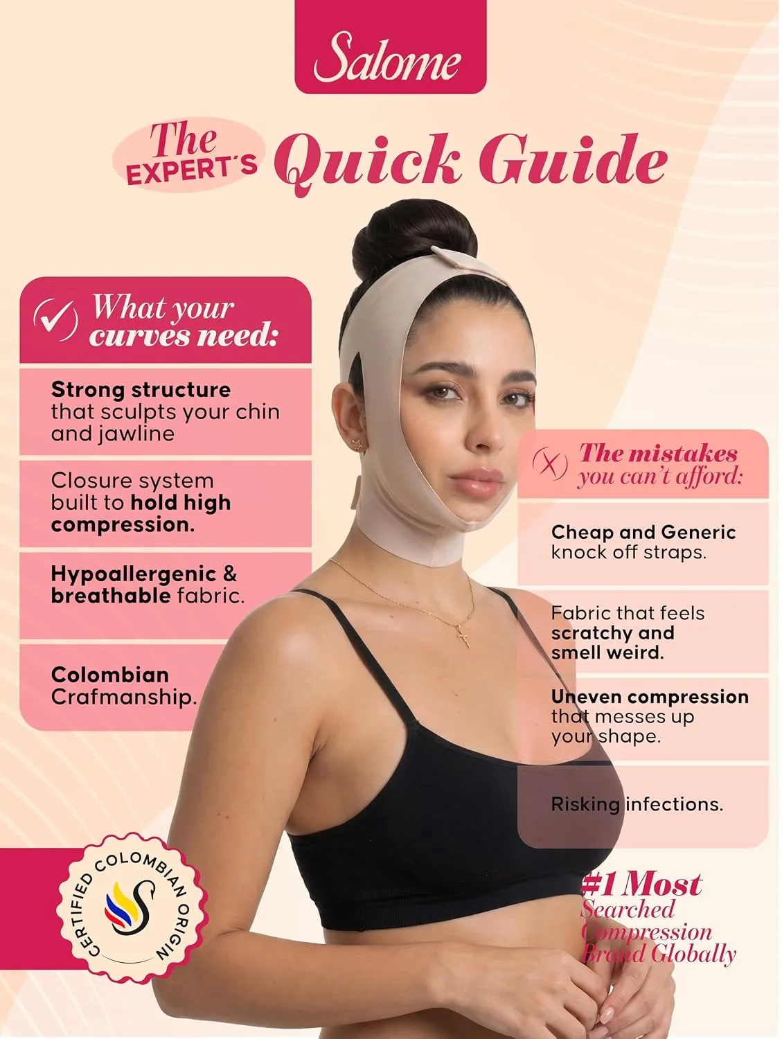 Chin Tightening and Lifting Strap Wrap Face Compression Garment Jawline Shaper Post-Surgery Lift Mask | Faja Mentonera para Papada Beige
