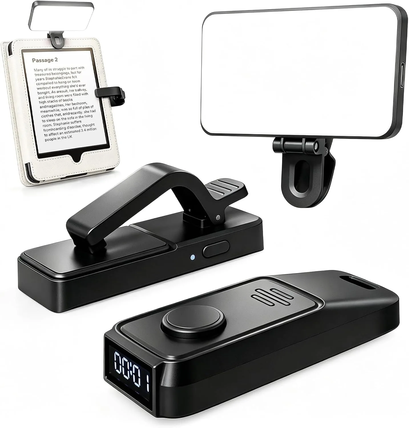 (Fit All Cases) Page Turner for Kindle,Portable Selfie Light,Reading Timer Tracker,Book Light for Kindle,iPad,iOS Android. Clicker for Kindle for Camera Video Recording and Selfie Shutter(K3-Black)