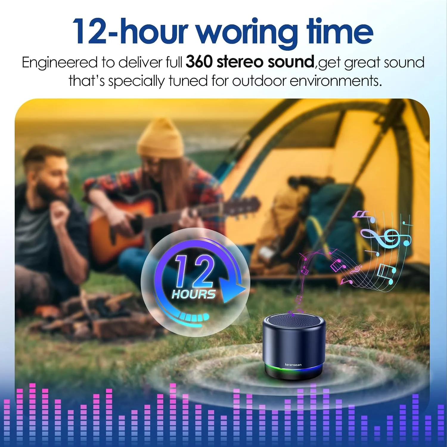 Small Bluetooth Speaker with Lights, Mini Speakers with BT5.4, Stereo Sound