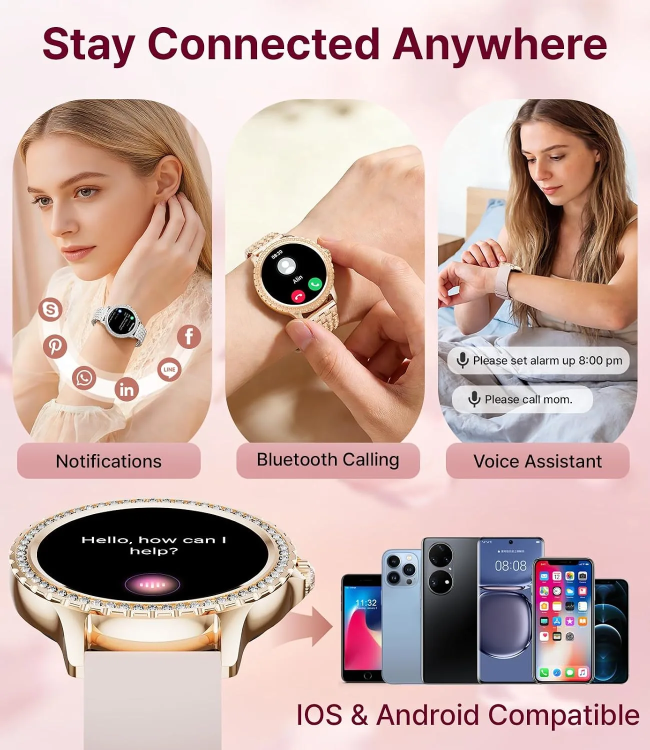 LIGE Smart Watches for Women,1.32" HD Fitness Tracker Watch with Answer/Make Call,AI Voice Control,Heart Rate/Calories/SpO2 Monitor 100+ Sport Modes Ladies Smart Watch for Android iOS (Silver-A)