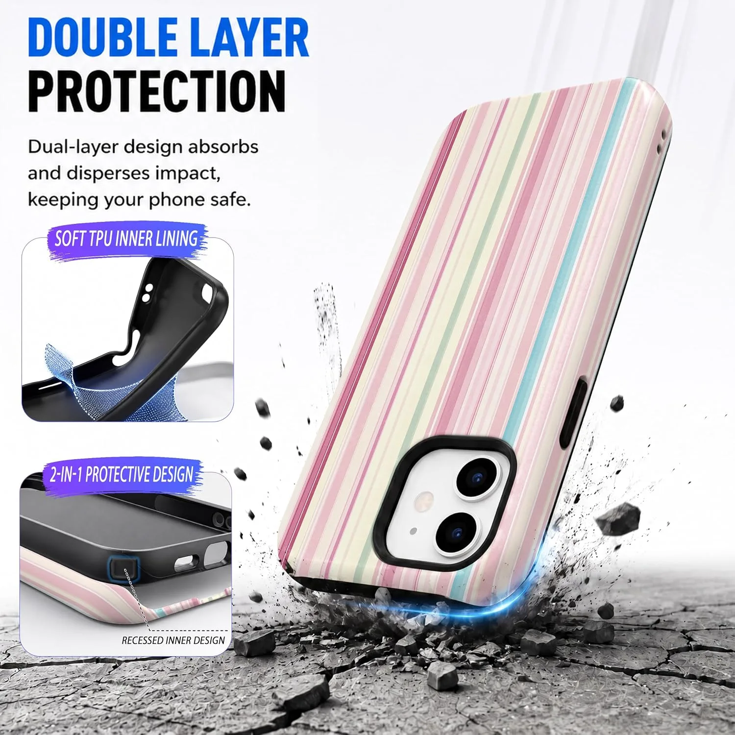 Magnetic for iPhone 11 Phone Case, Cute Aesthetic Colorful Striped