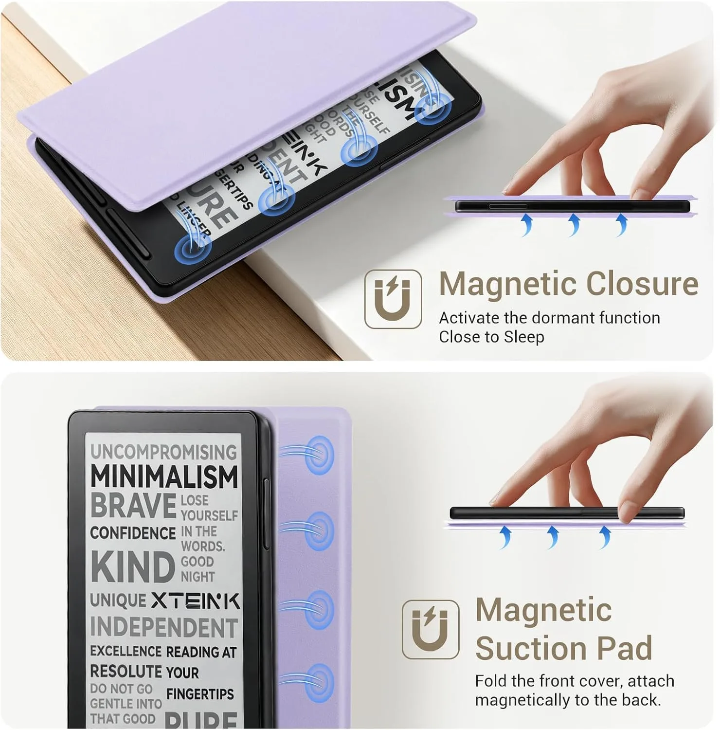 CoBak Magnetic Case for XTEINK X3 eBook Reader, 3.7" Ultra-Lightweight PU Leather Cover(Lilac Purple)