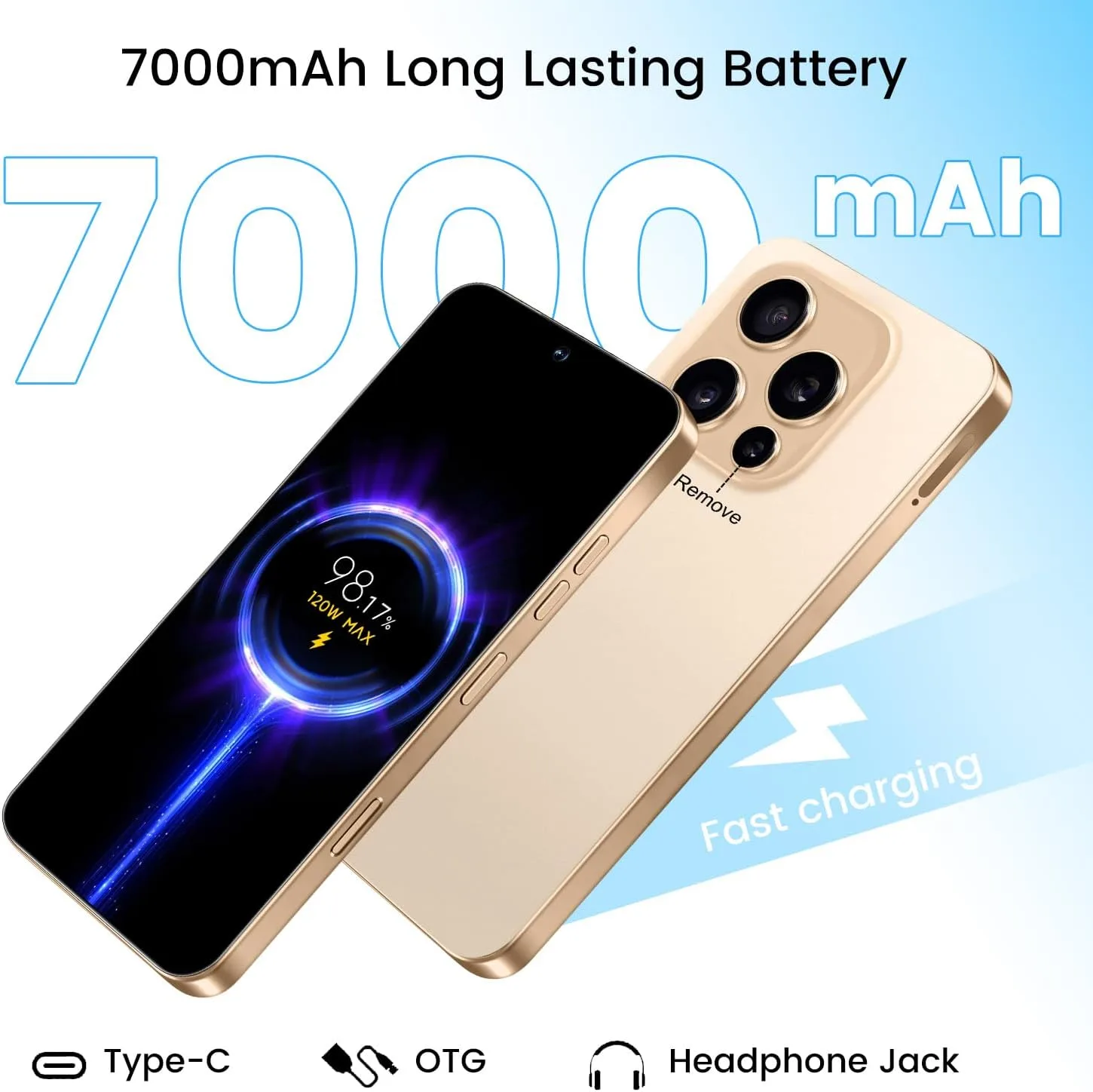 Huness I16 PM 16+1TB Smartphone Unlocked Cell Phone,6.99" HD Screen Unlocked Phones,Battery 7000mAh Android 14,Face ID/Fingerprint Button unlock/Photos/5G/Dual SIM/GPS (Gold)