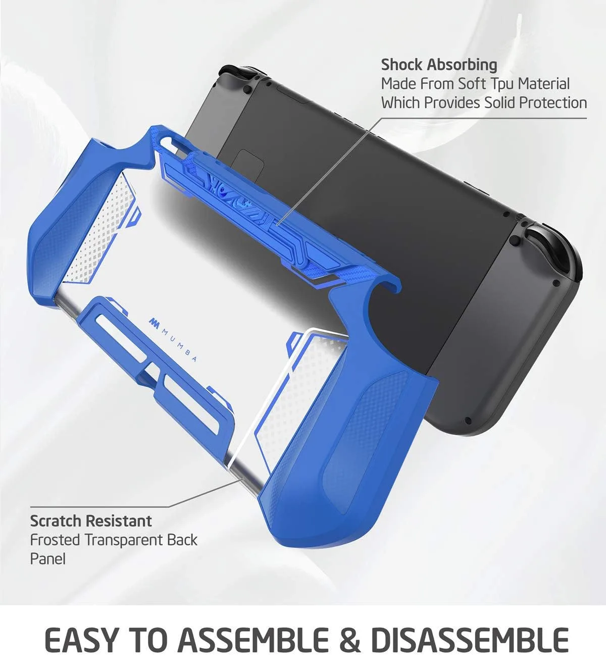 Mumba Dockable Case for Nintendo Switch (2017 Release), [Blade Series] TPU Grip Protective Cover Case Compatible with Nintendo Switch Console and Joy-Con Controller (Navy)