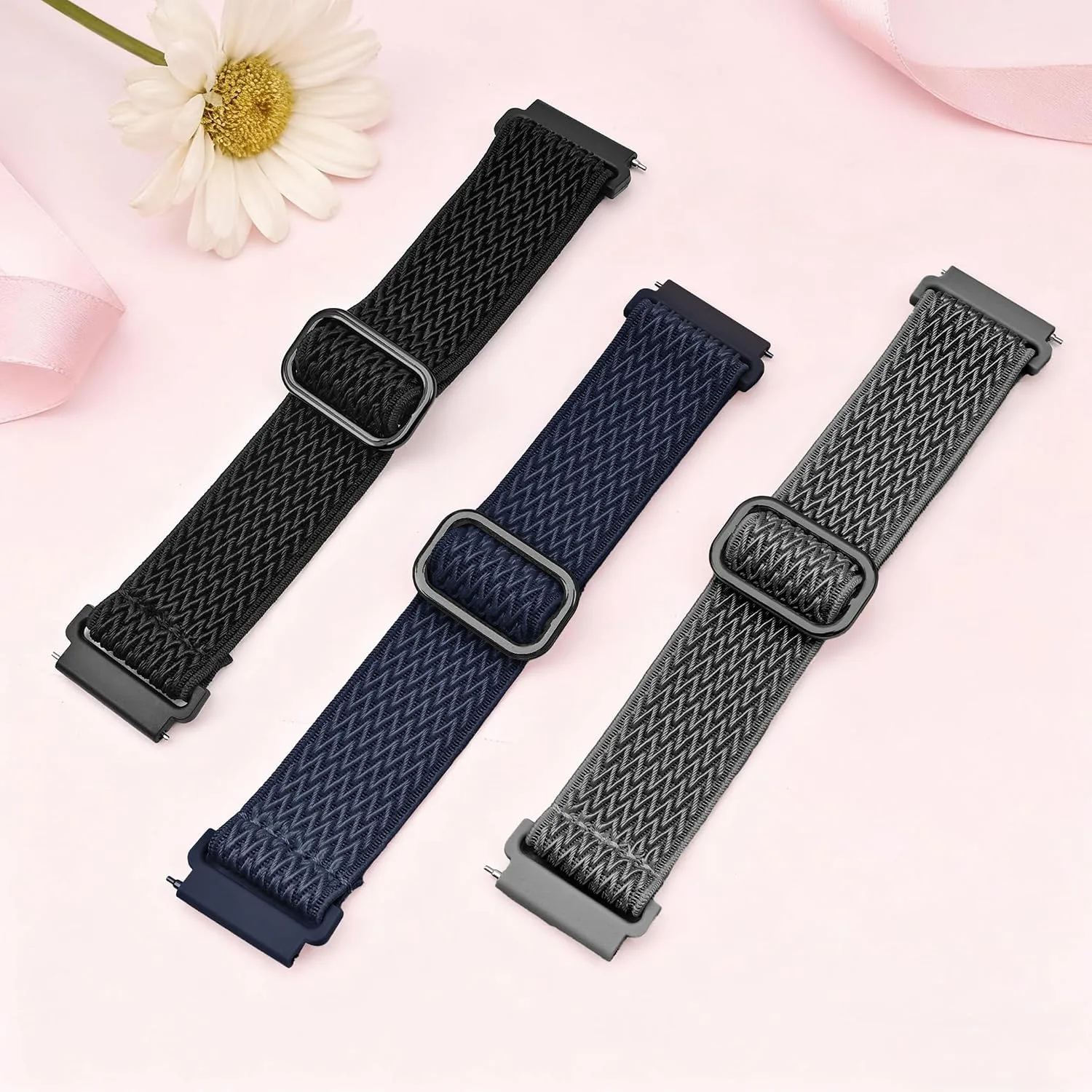 3 Pack AR-01 Smart Watch Bands for Fitpolo AR-01 Smartwatch, 20mm Elastic Nylon Replacement Wristband Adjustable Straps for man woman