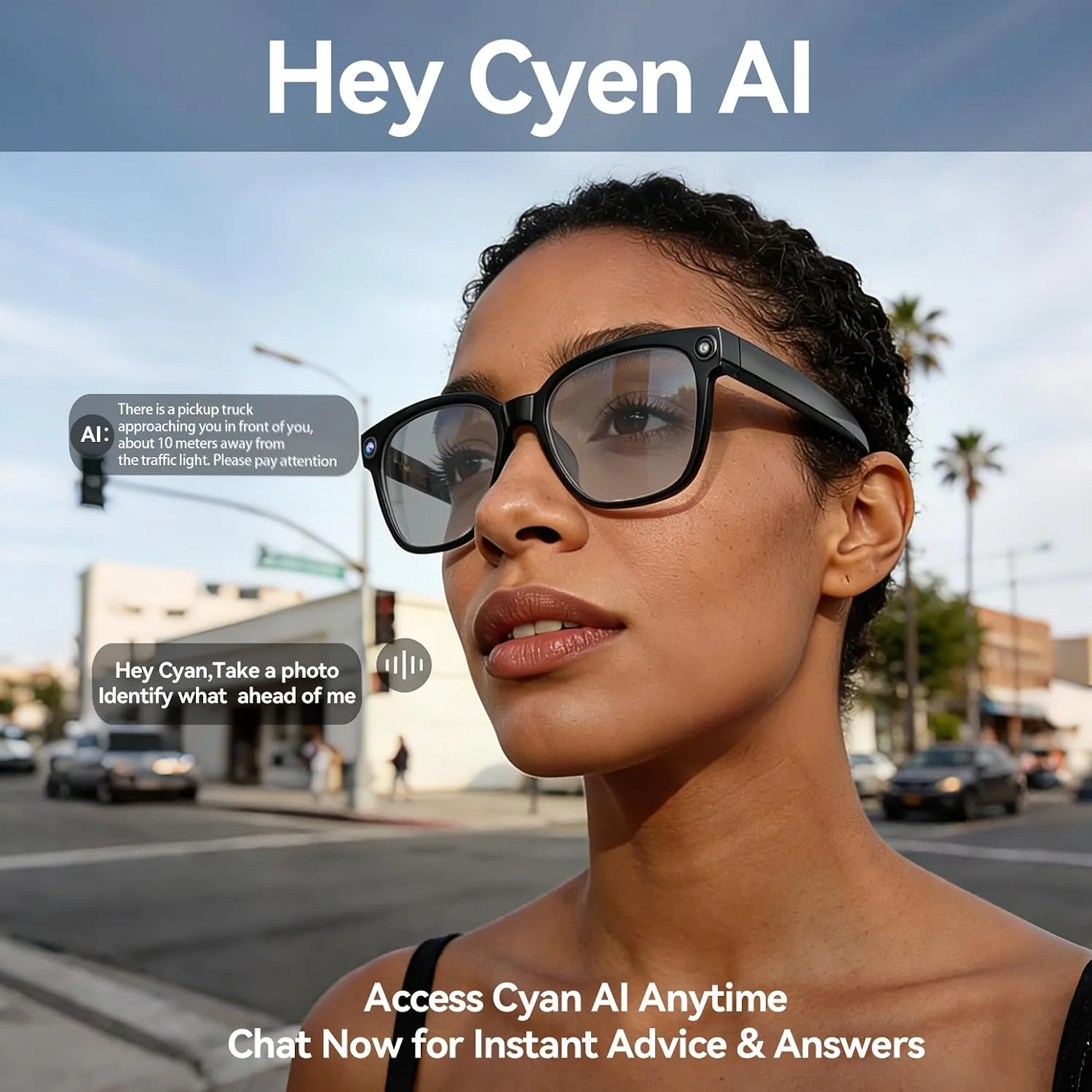 AI Smart Glasses with Camera, 8 MP Camera Glasses, AI Glasses with Voice Assistant, Ear Opening Music, Real-Time Translation, Sunglasses for Recording Life and Work Videos (Photochromic)