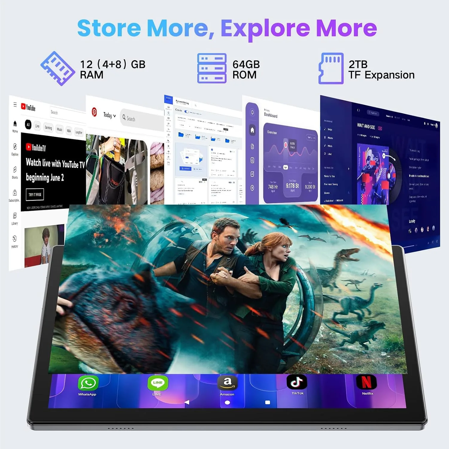 10 .1" Tablet with Stand, Octa-Core, 12GB+64GB, 2TB Expandable Gray
