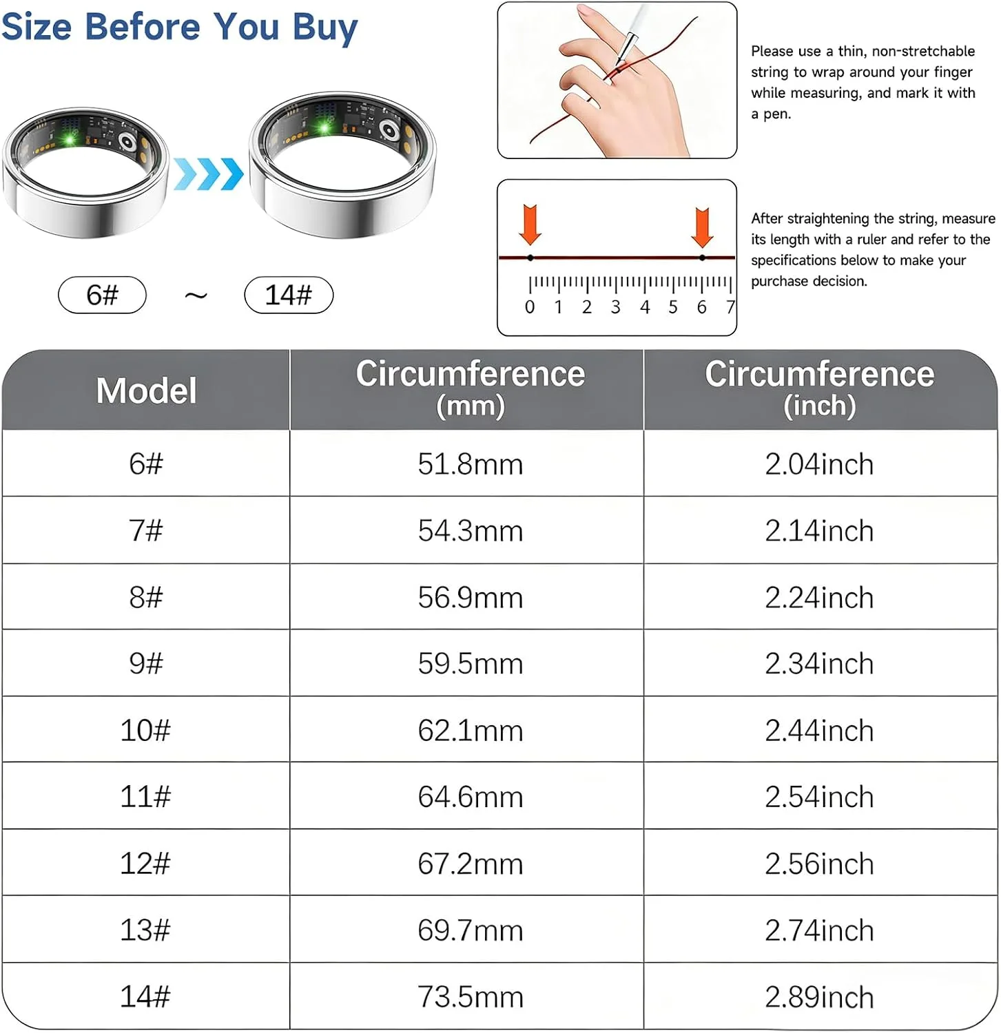Smart Ring for Women Men, Health Tracker, Fitness Ring (Silver, 7#)
