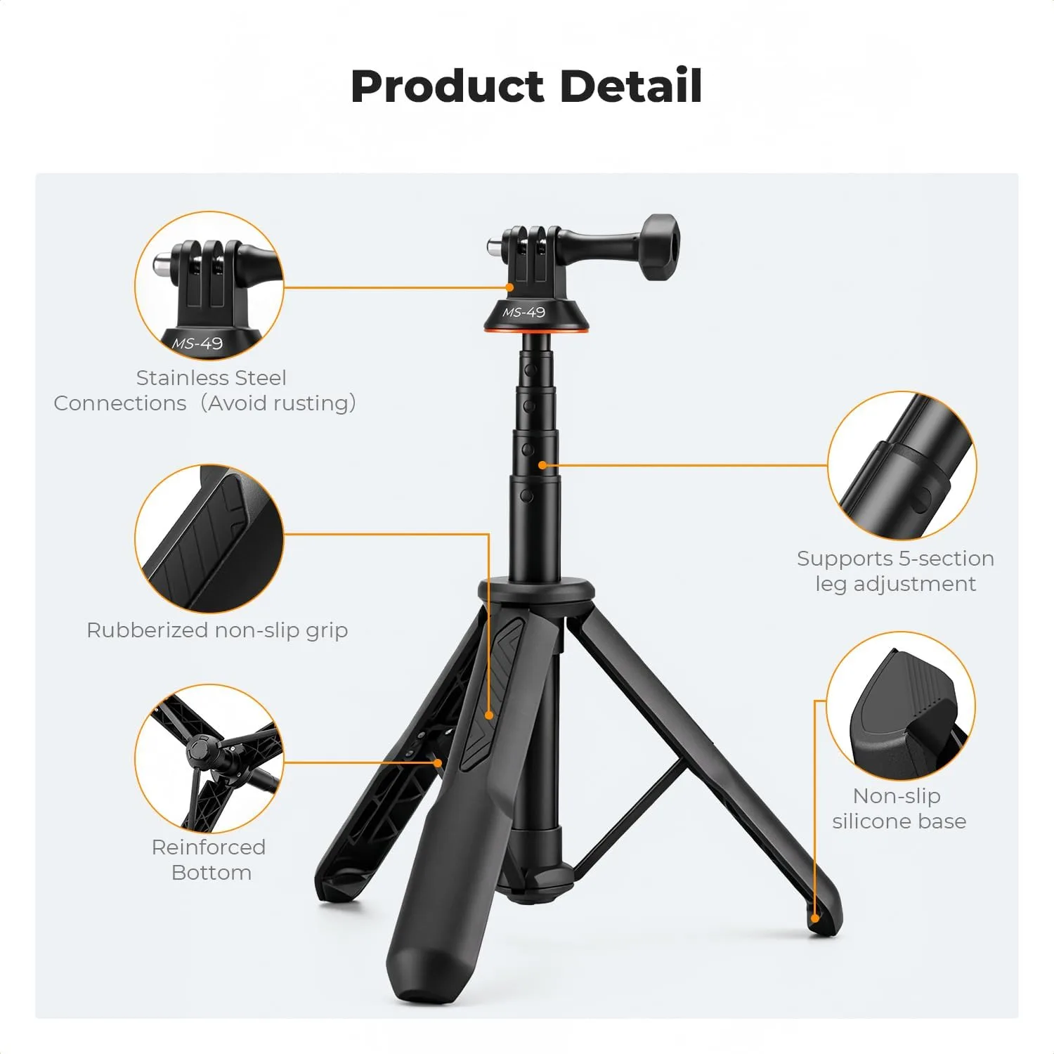 K&F CONCEPT 58.5cm/23inch Portable Adjustable Stand Selfie Stick Tripod