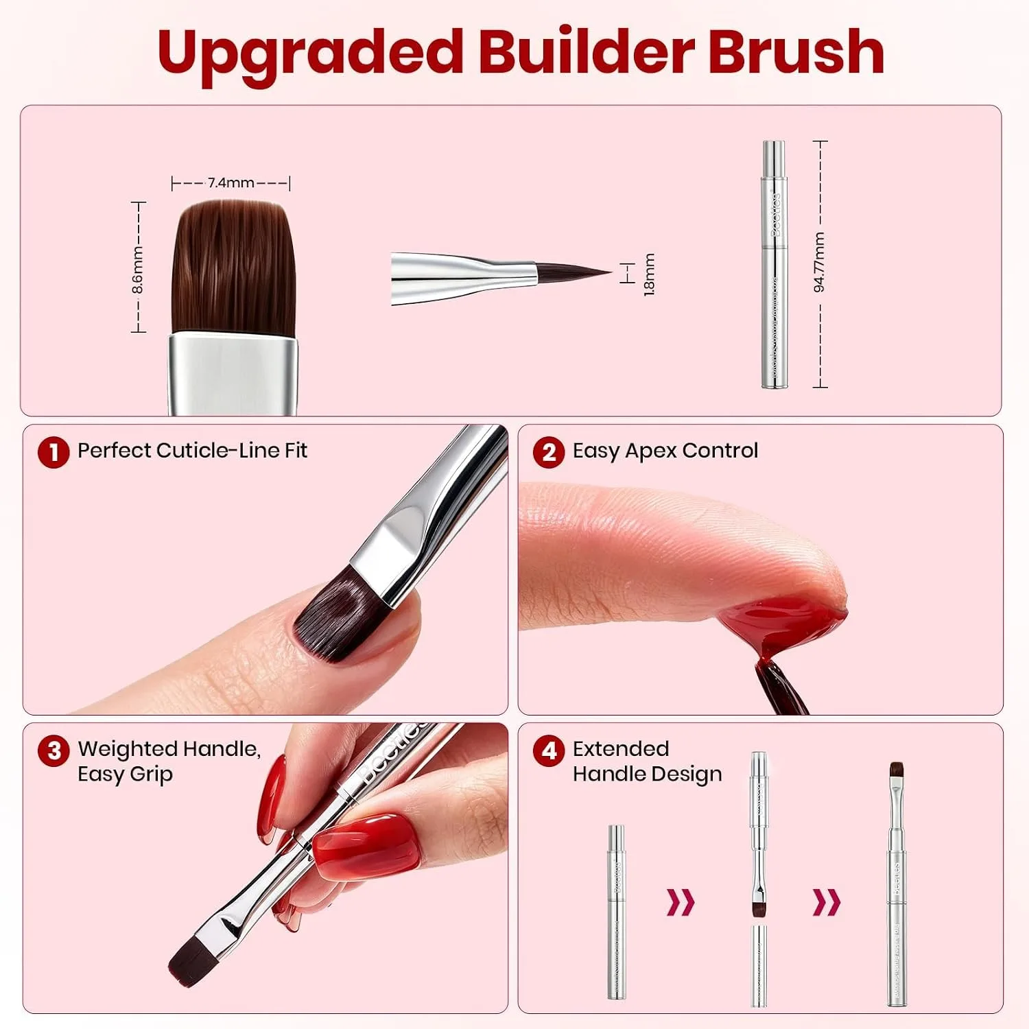 Beetles Hard Gel for Nails Wine Red, 30g TPO & HEMA-FREE & Flat Nail Brush