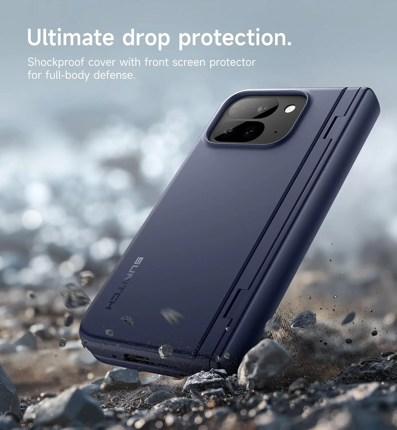 SURITCH for Google Pixel 9 Pro Fold Case, Built-in Kickstand, Screen Protector, Hinge Protection, Phone Case for Pixel 9 Pro Fold (2024), Dark Blue
