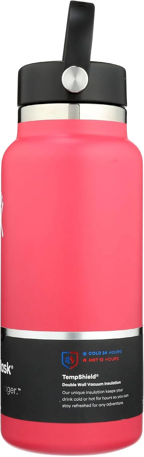 Hydro Flask Water Bottle - Stainless Steel & Vacuum Insulated - Wide Mouth 2.0 with Leak Proof Flex Cap - 32 oz, Watermelon