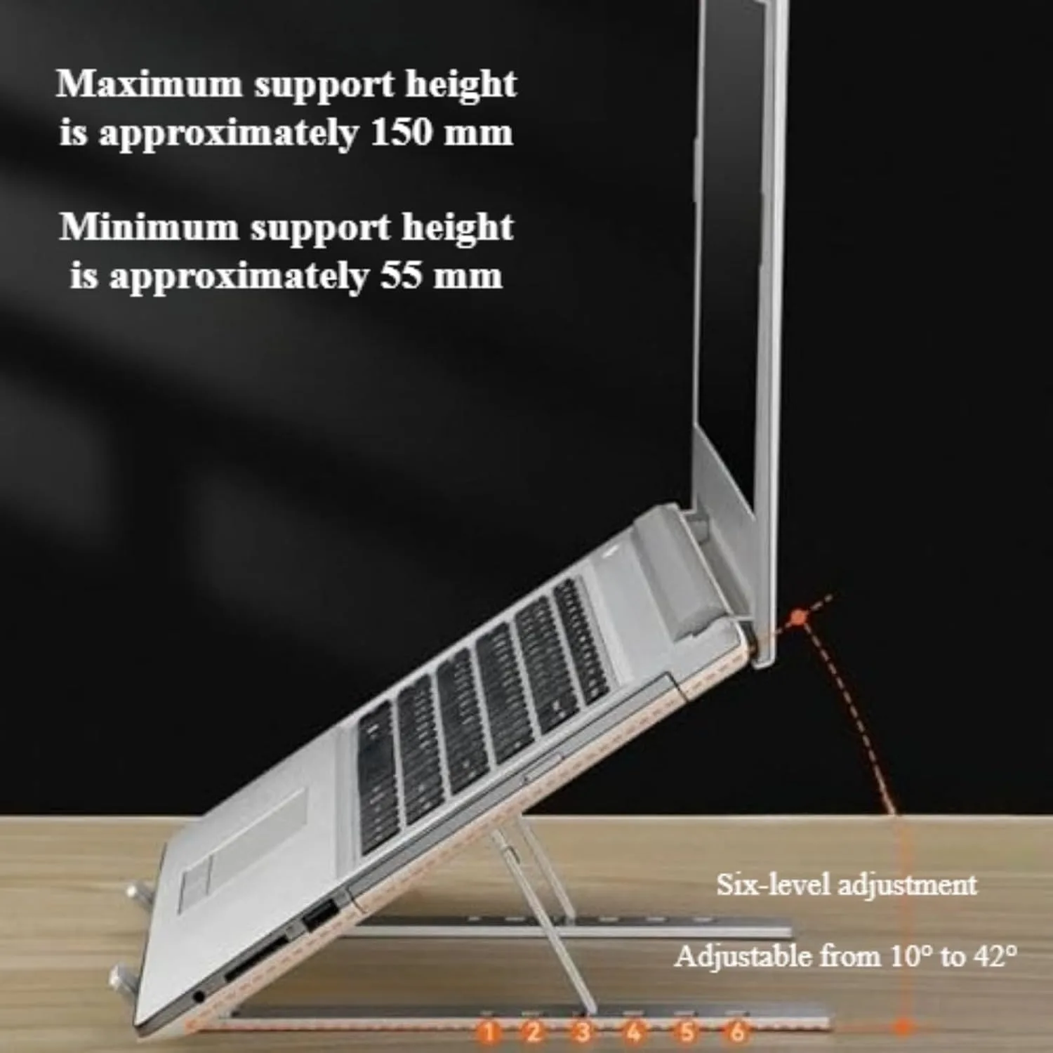 Base para laptop Wzzhhj plegable con 7 niveles de ajuste aluminio negro