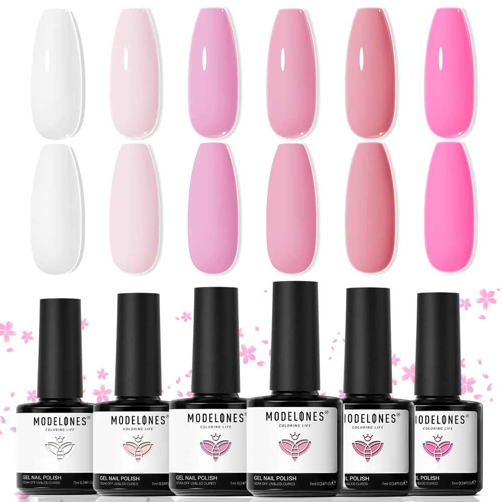 modelones Gel Nail Polish Set Nude 6Colors Baby Pink White