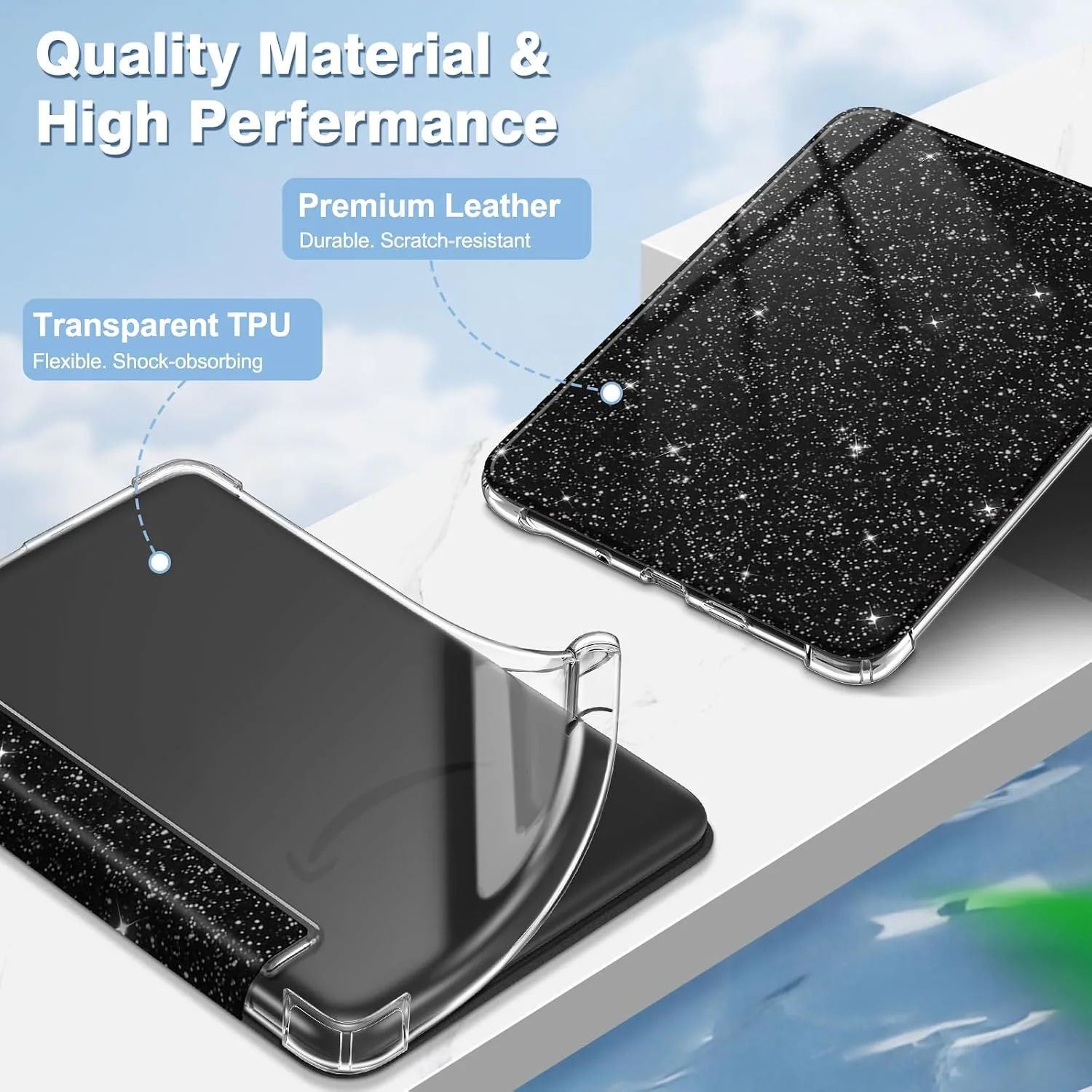 Fintie Slim TPU Case for 6" Kindle 11th Generation 2024/2022, Glitter Black
