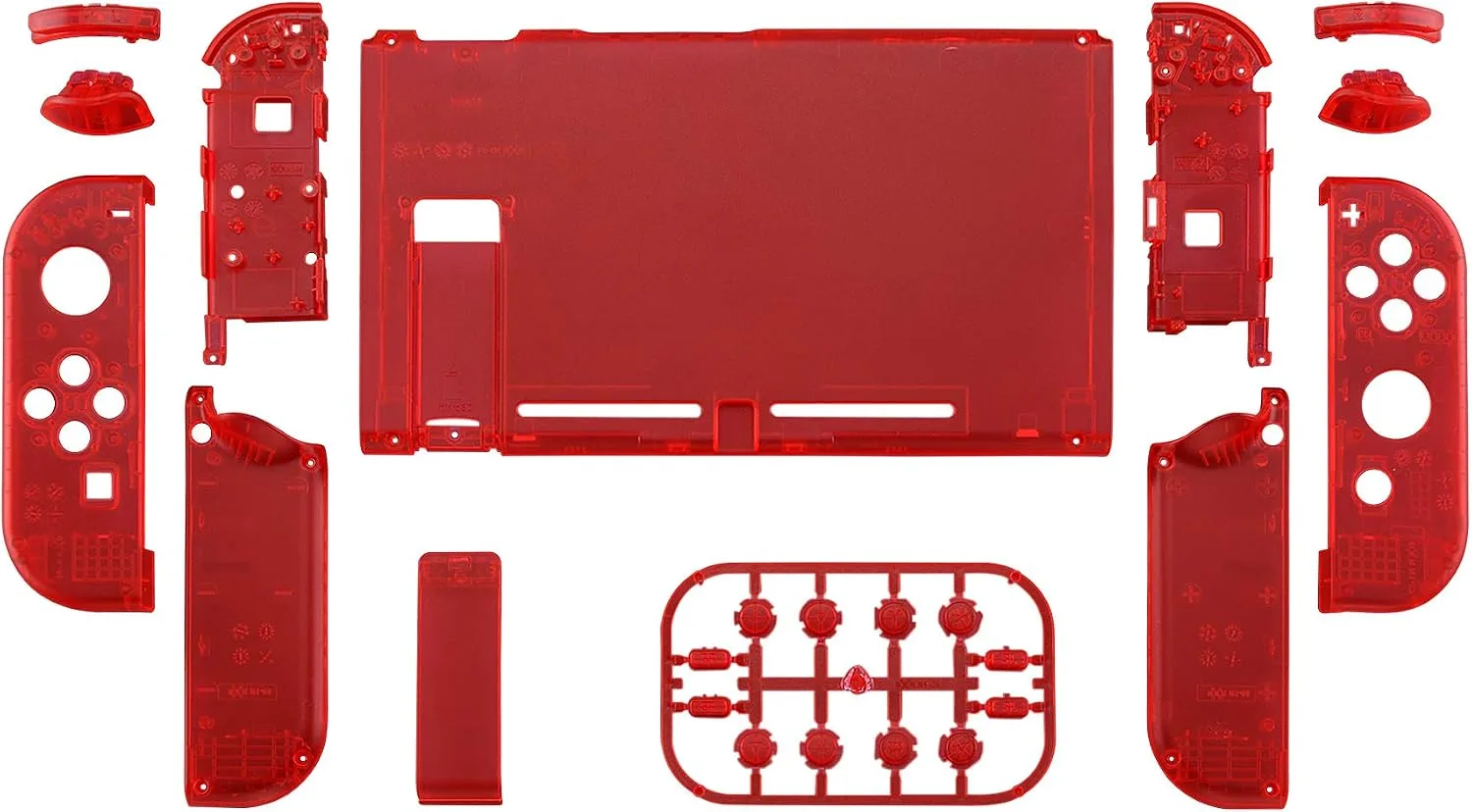 eXtremeRate DIY Replacement Shell Buttons for Nintendo Switch, Back Plate for Switch Console, Housing with Full Set Buttons for Joycon Handheld Controller - Clear Red [No Electronics Parts]