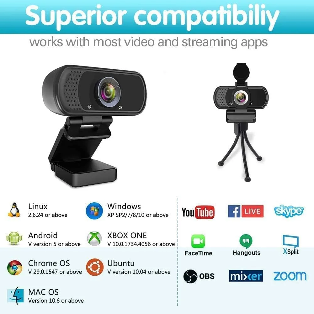 ZIQIAN 1080P Webcam with Microphone, USB Web HD Camera for PC, Laptop&Mac