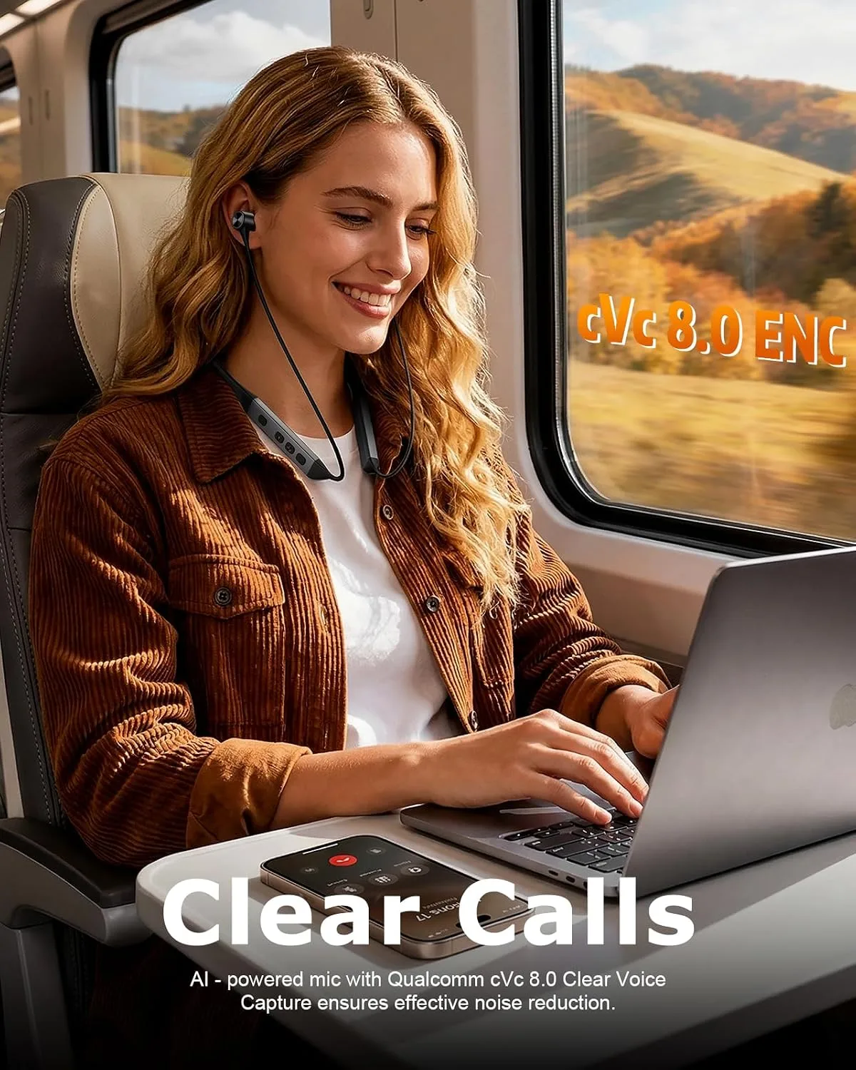 Neckband Bluetooth Headphones with Qualcomm® aptX-HD, 70H Wireless Earbuds