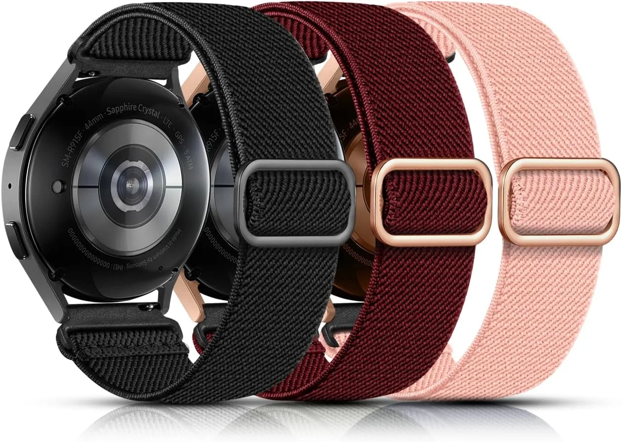 Lerobo Elastic Bands Compatible with Samsung Galaxy Watch 7 6 5 4 40mm 44mm/for Galaxy Watch 6 Classic Band 43mm 47mm/Watch 4 Classic Band 42mm 46mm/5 Pro/Active 2,3 Pack Adjustable Nylon Sport Band