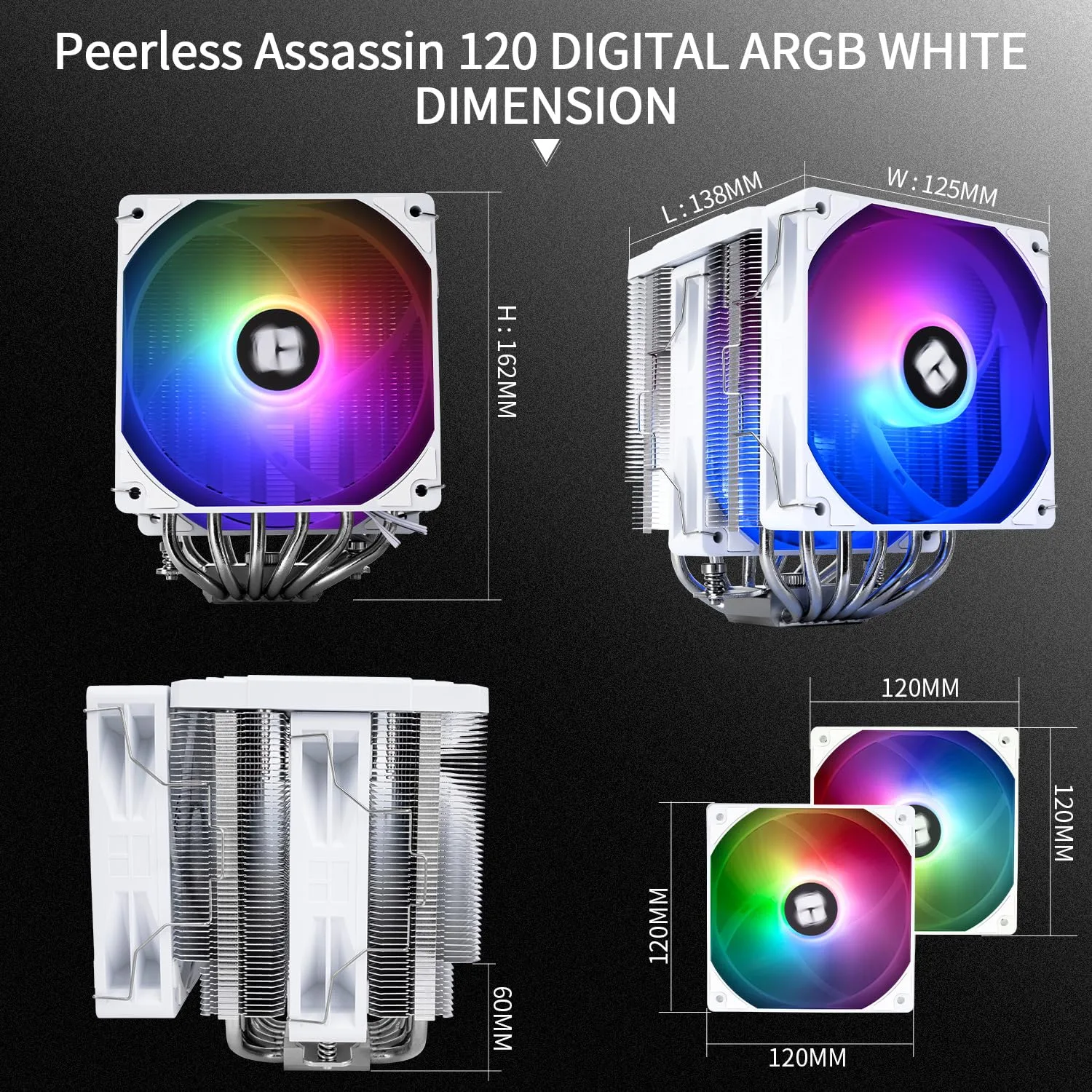 Thermalright Peerless Assassin 120 Digital ARGB White CPU Cooler Air with 6X6mm Heatpipes, Magnetic Display Board Top Cover,Heatsink CPU Cooler, for AM4/AM5 and Intel lga1700/1851/1150/1151/1200