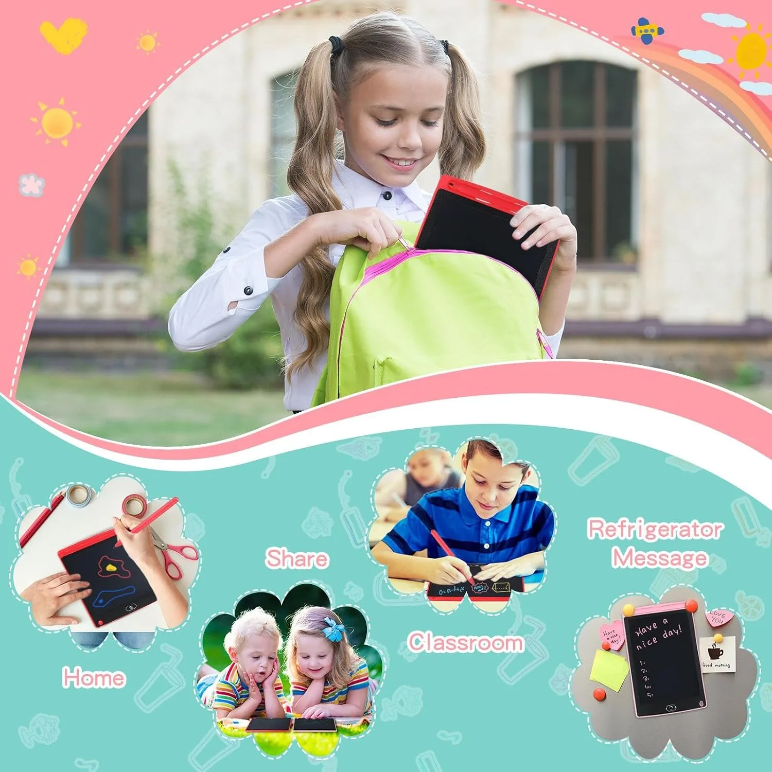 Zonon 4 Pcs LCD Writing Tablet for Kid, Blue, Red, Green, Pink