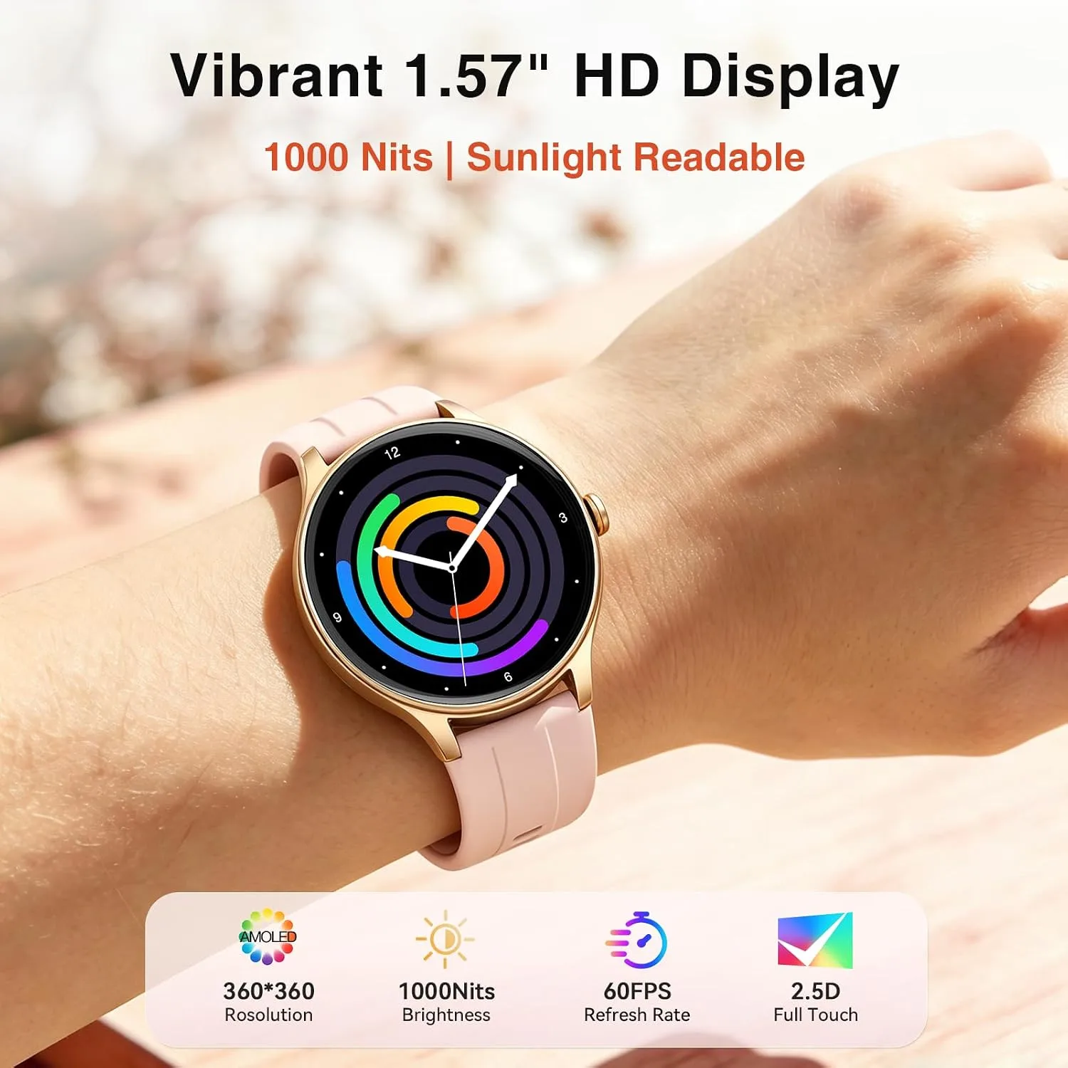 Fitpolo Smart Watch for Women Android & iPhone (2 Bands Sakura Pink)